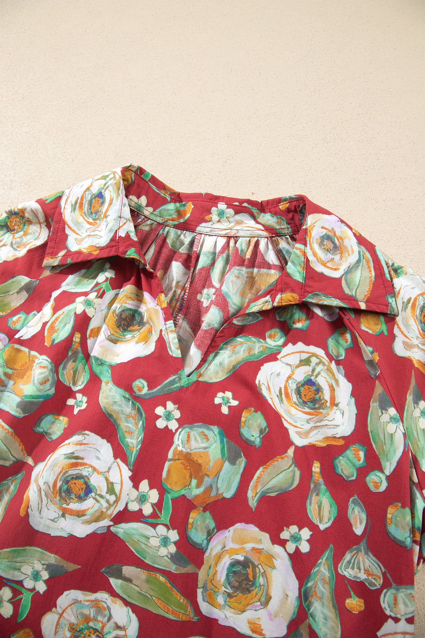 Red Floral Print Half Sleeve Short Shift Dress-TOPS / DRESSES-[Adult]-[Female]-2022 Online Blue Zone Planet
