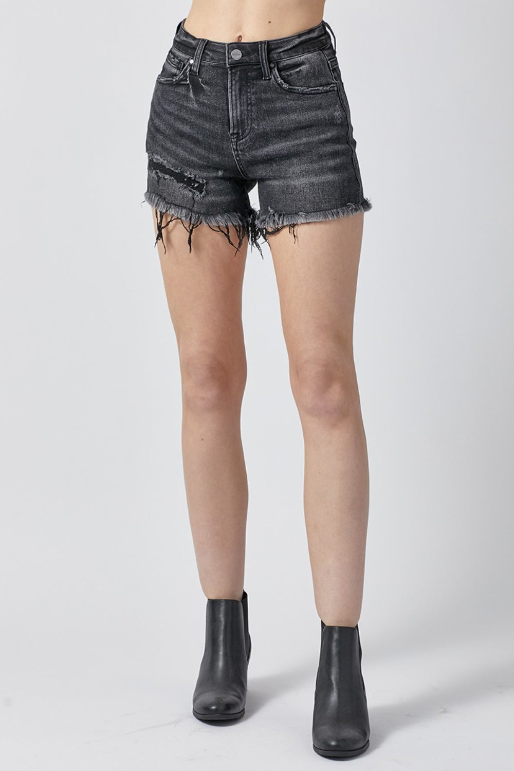 RISEN Raw Hem Denim Shorts with Pockets-BOTTOMS SIZES SMALL MEDIUM LARGE-[Adult]-[Female]-2022 Online Blue Zone Planet