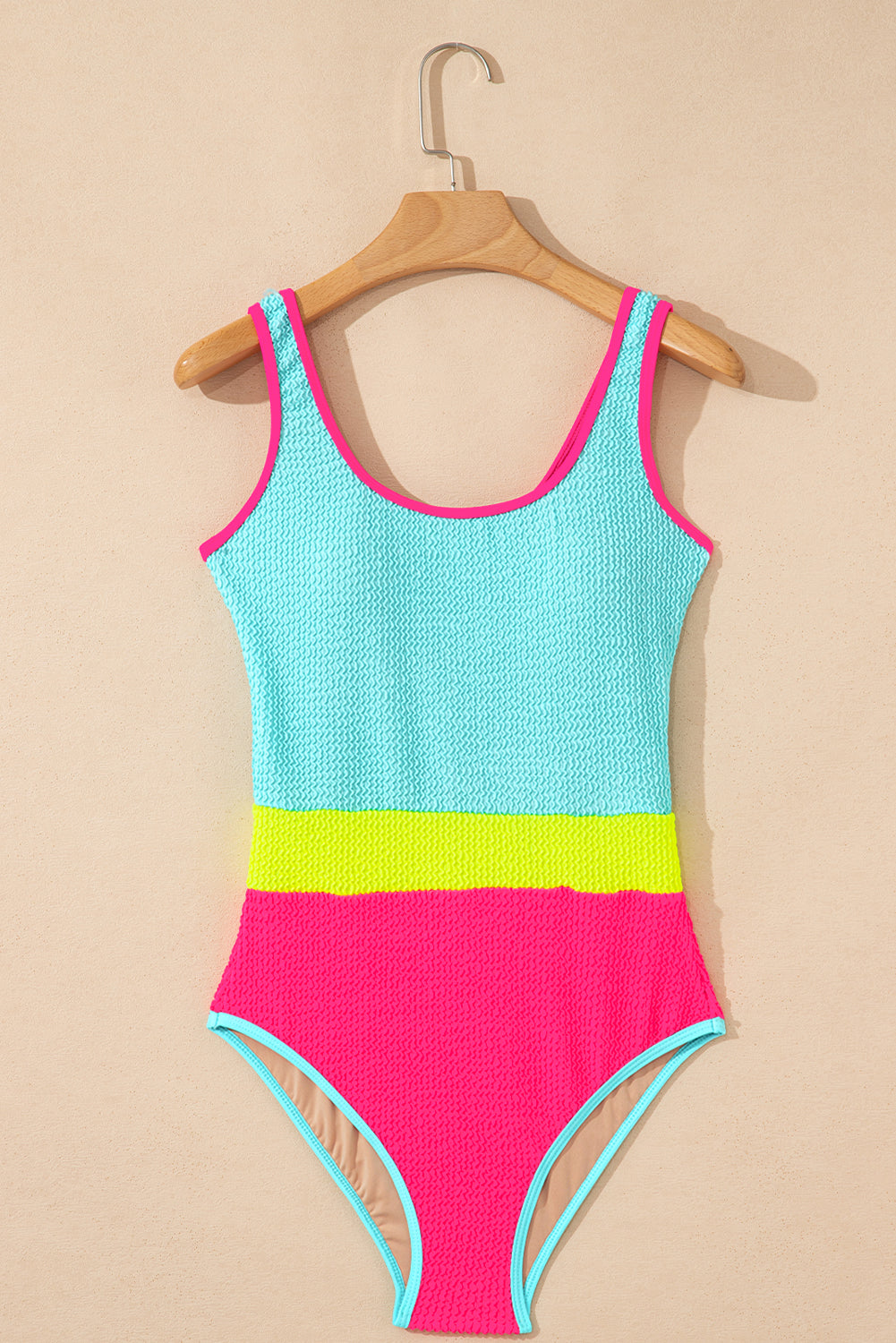 Iceland Blue Textured Color Block Patchwork One Piece Swimsuit-Swimwear/One Piece Swimsuit-[Adult]-[Female]-2022 Online Blue Zone Planet
