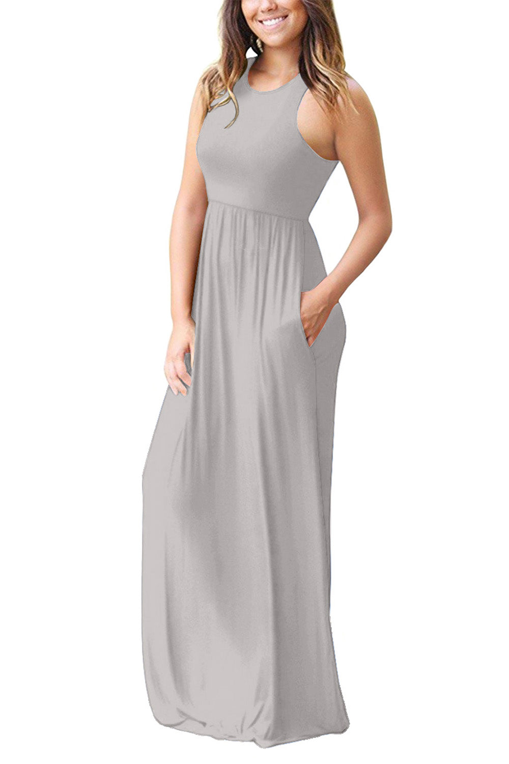 Blue Zone Planet | Full Size Grecian Neck Dress with Pockets-TOPS / DRESSES-[Adult]-[Female]-2022 Online Blue Zone Planet