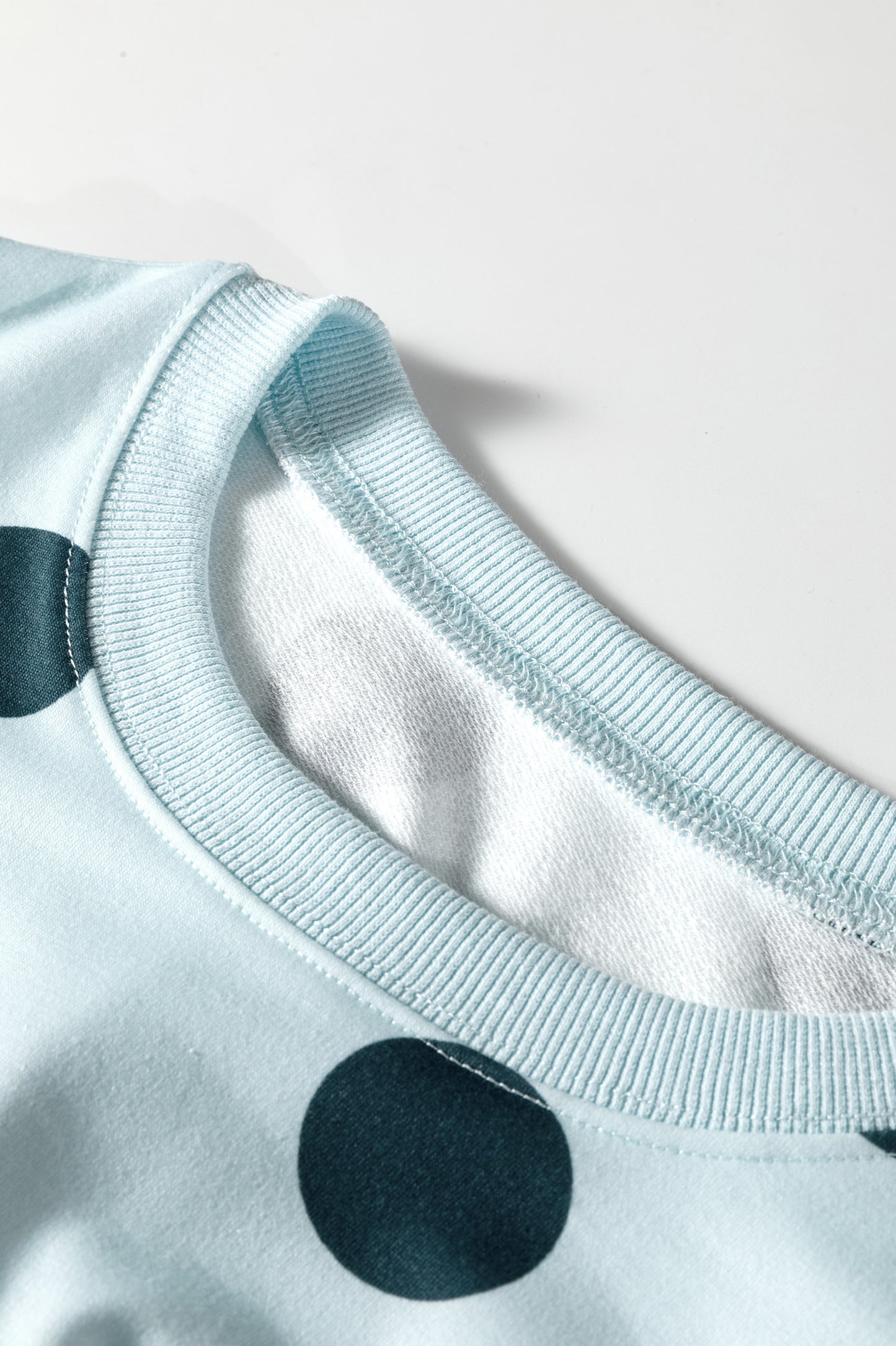 Sky Blue Polka Dot Print Drop Shoulder Pullover Drawstring Shorts Set-Two Piece Sets/Short Sets-[Adult]-[Female]-2022 Online Blue Zone Planet