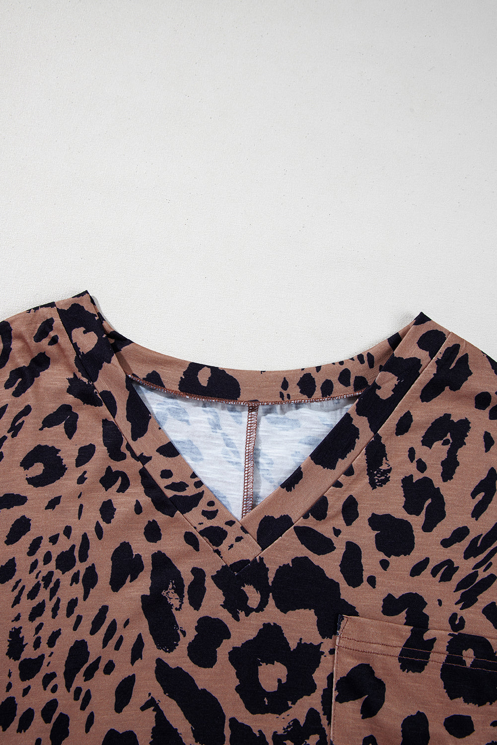 Brown Leopard Print V Neck Half Sleeve Oversized Tee-Tops/Tops & Tees-[Adult]-[Female]-2022 Online Blue Zone Planet