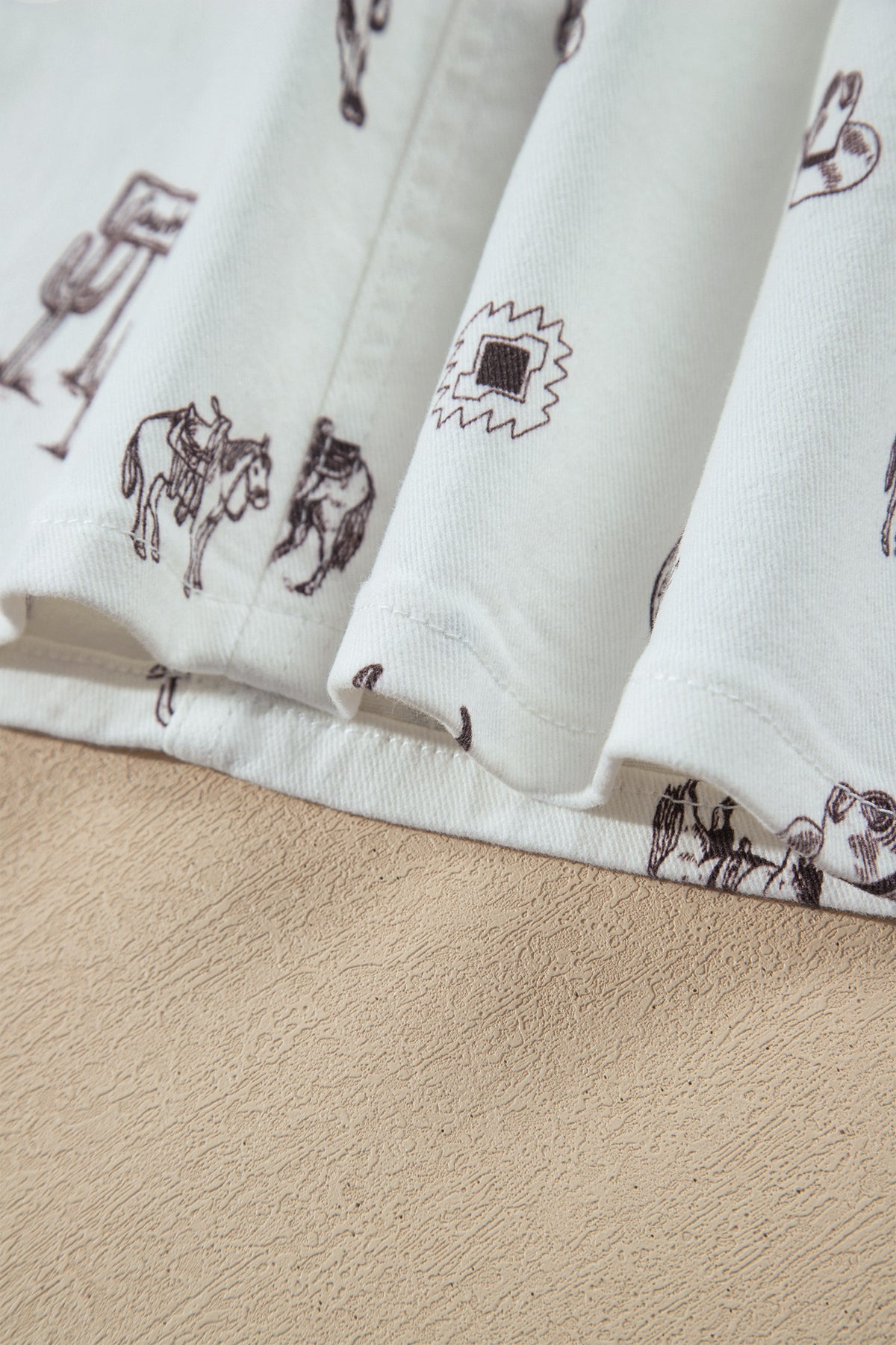White Western Print Cactus Horse Bull Denim Skirt-Bottoms/Skirts & Petticoat-[Adult]-[Female]-2022 Online Blue Zone Planet