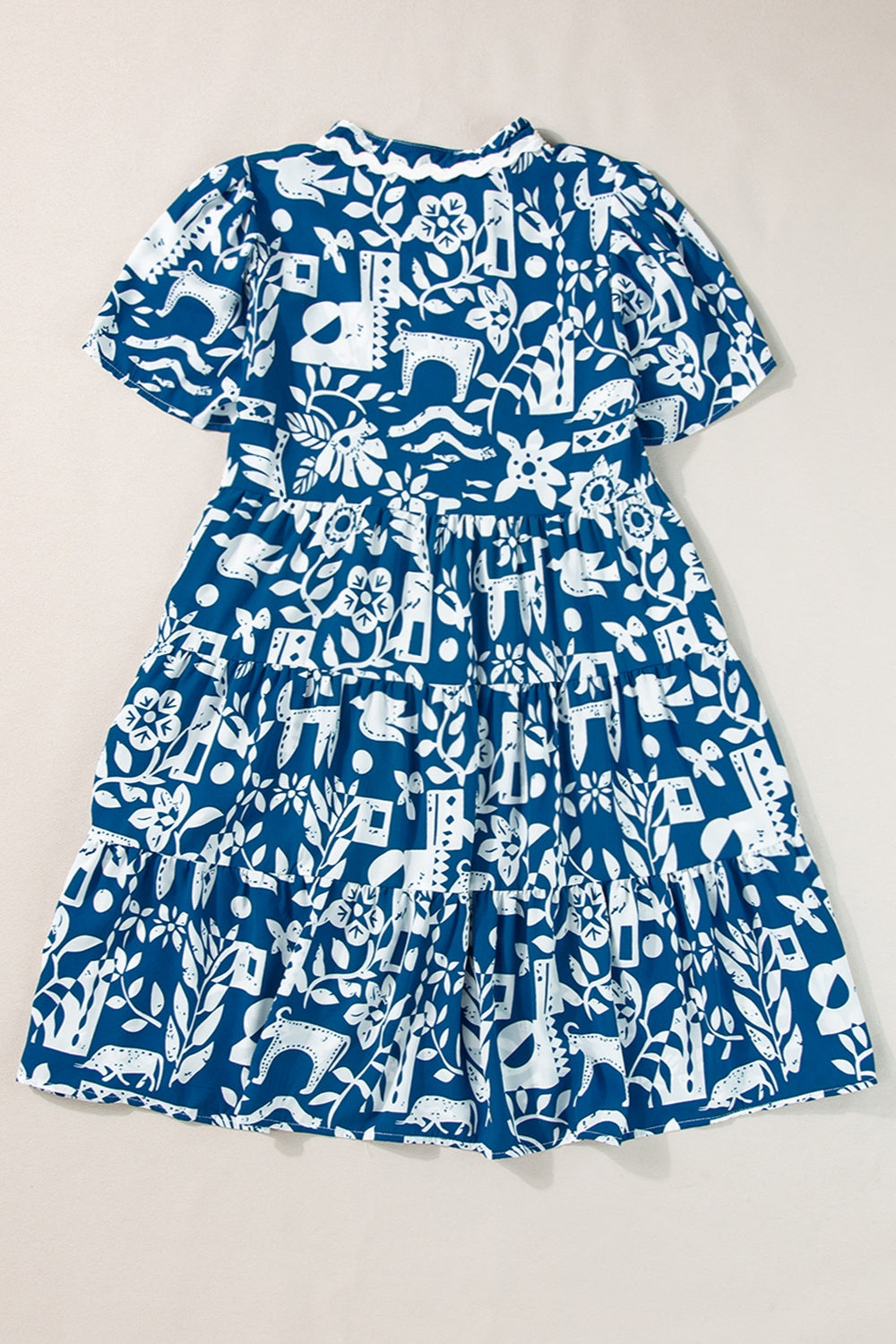 Printed Notched Short Sleeve Mini Dress-TOPS / DRESSES-[Adult]-[Female]-2022 Online Blue Zone Planet