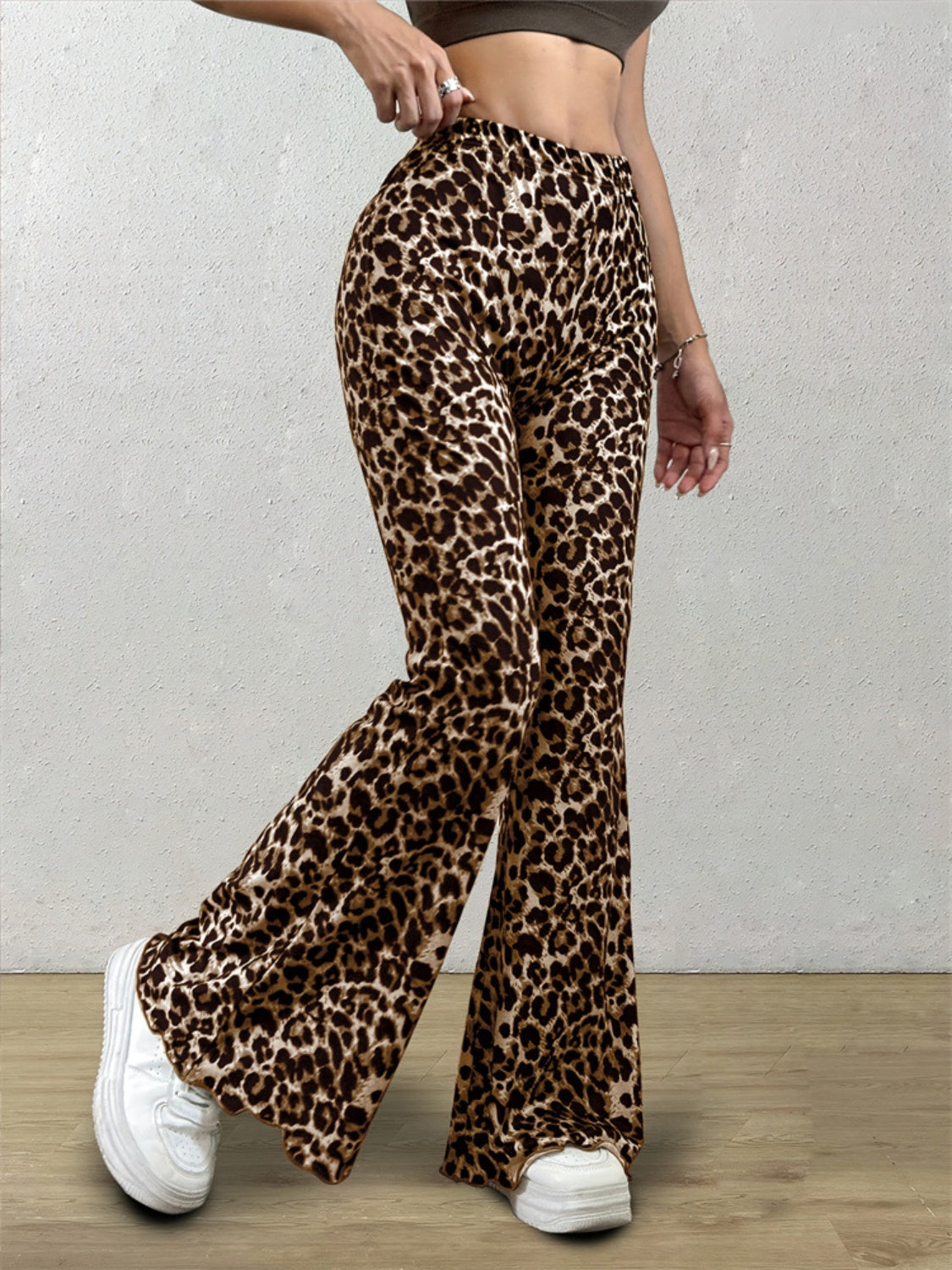 Leopard Flare Pants-BOTTOMS SIZES SMALL MEDIUM LARGE-[Adult]-[Female]-2022 Online Blue Zone Planet