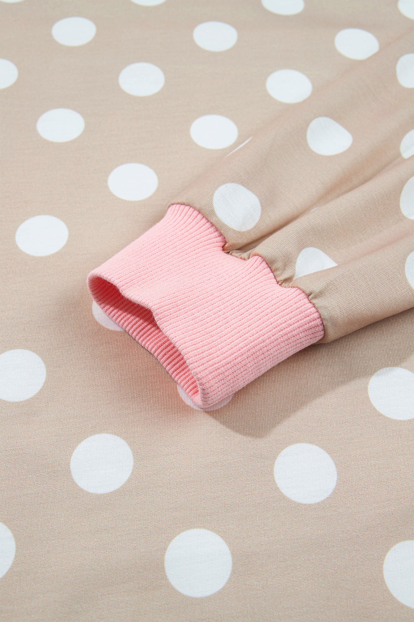 Khaki Polka Dot Contrast Trim Long Sleeve Top Drawstring Shift Pants Set-Two Piece Sets/Pant Sets-[Adult]-[Female]-2022 Online Blue Zone Planet