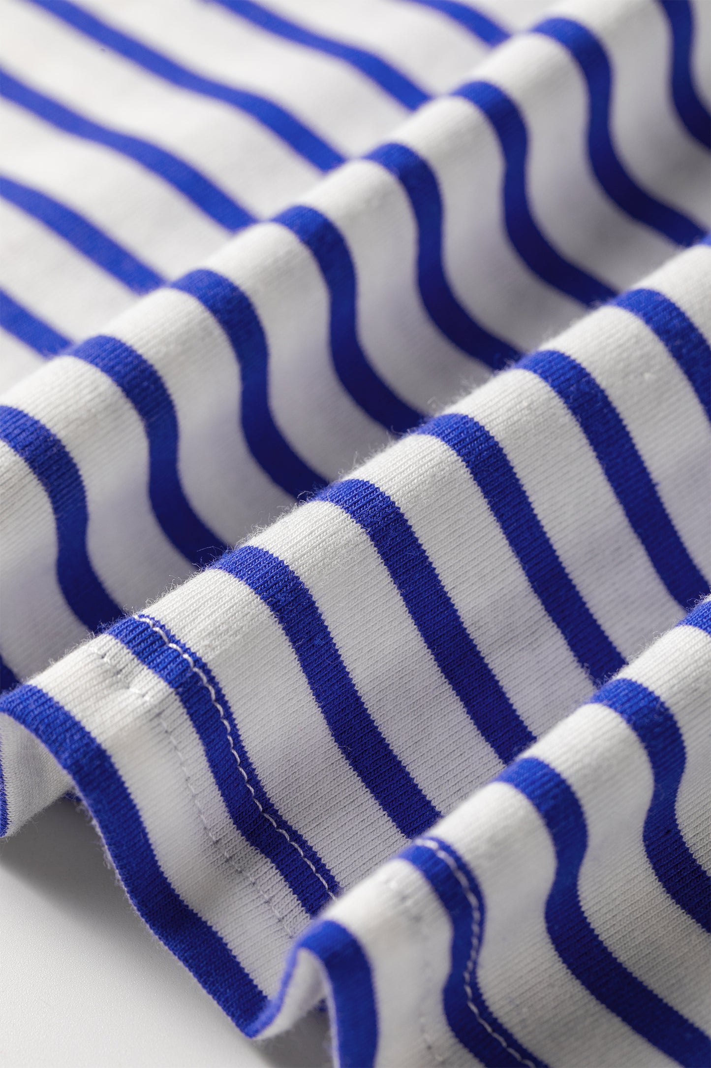 Blue Stripe Contrast Trim Round Neck Cap Sleeve Tee-Tops/Tops & Tees-[Adult]-[Female]-2022 Online Blue Zone Planet