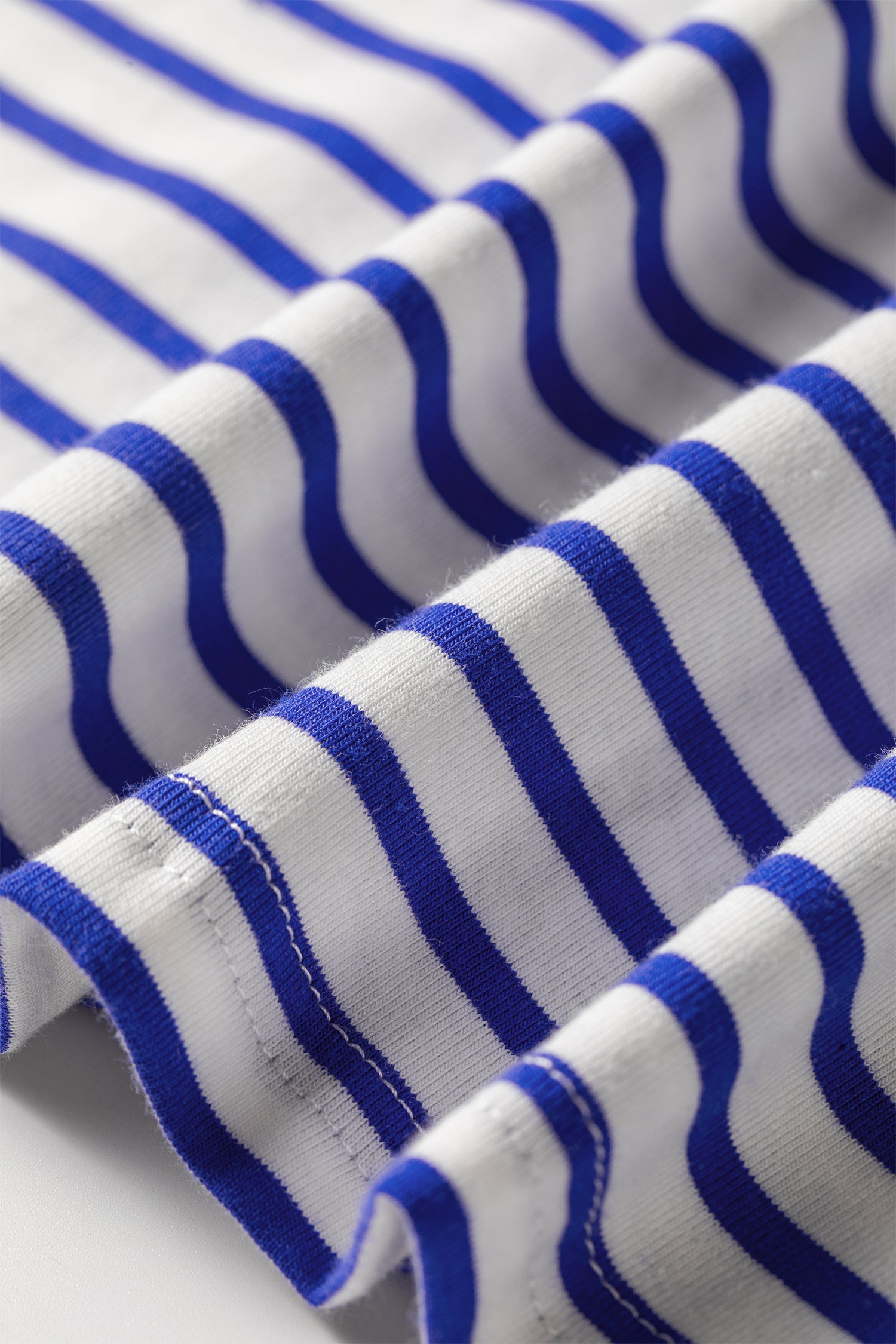 Blue Stripe Contrast Trim Round Neck Cap Sleeve Tee-Tops/Tops & Tees-[Adult]-[Female]-2022 Online Blue Zone Planet