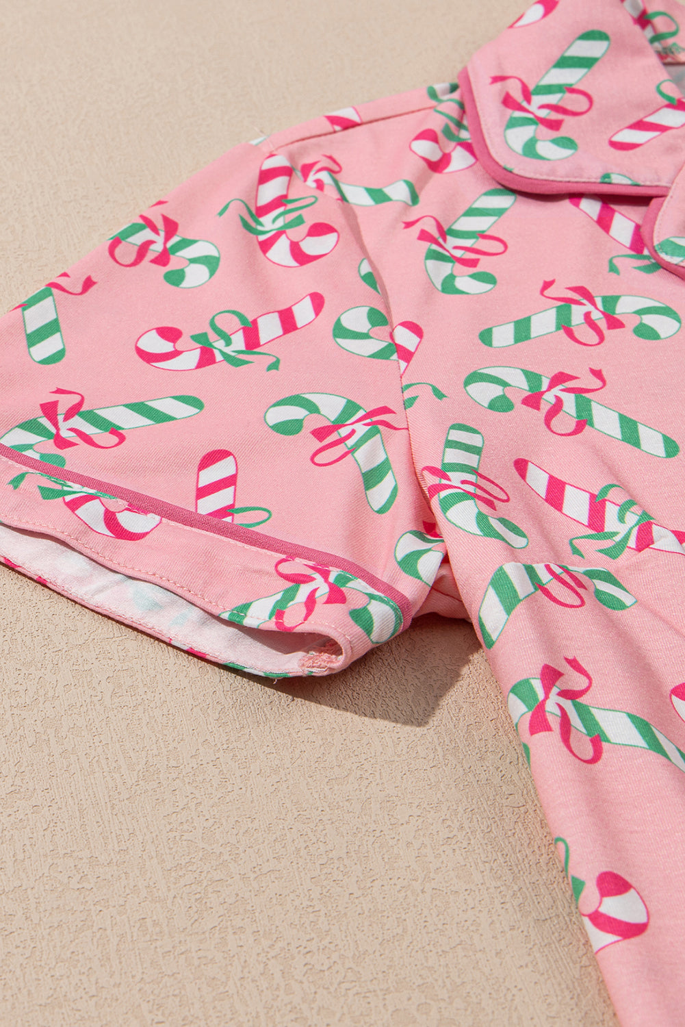 Pink Christmas Candy Cane Print Pocketed Knotted Pajama Set-Loungewear & Sleepwear/Sleepwear-[Adult]-[Female]-2022 Online Blue Zone Planet