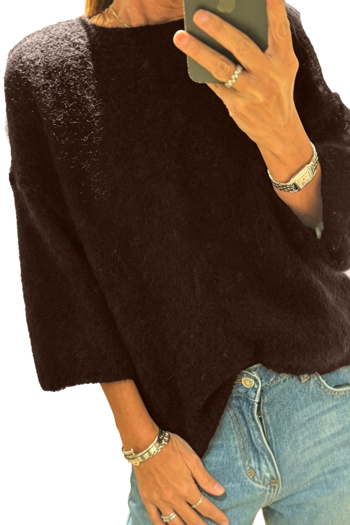 White Solid Color Knit Half Sleeve Round Neck Shift Sweater-TOPS / DRESSES-[Adult]-[Female]-2022 Online Blue Zone Planet