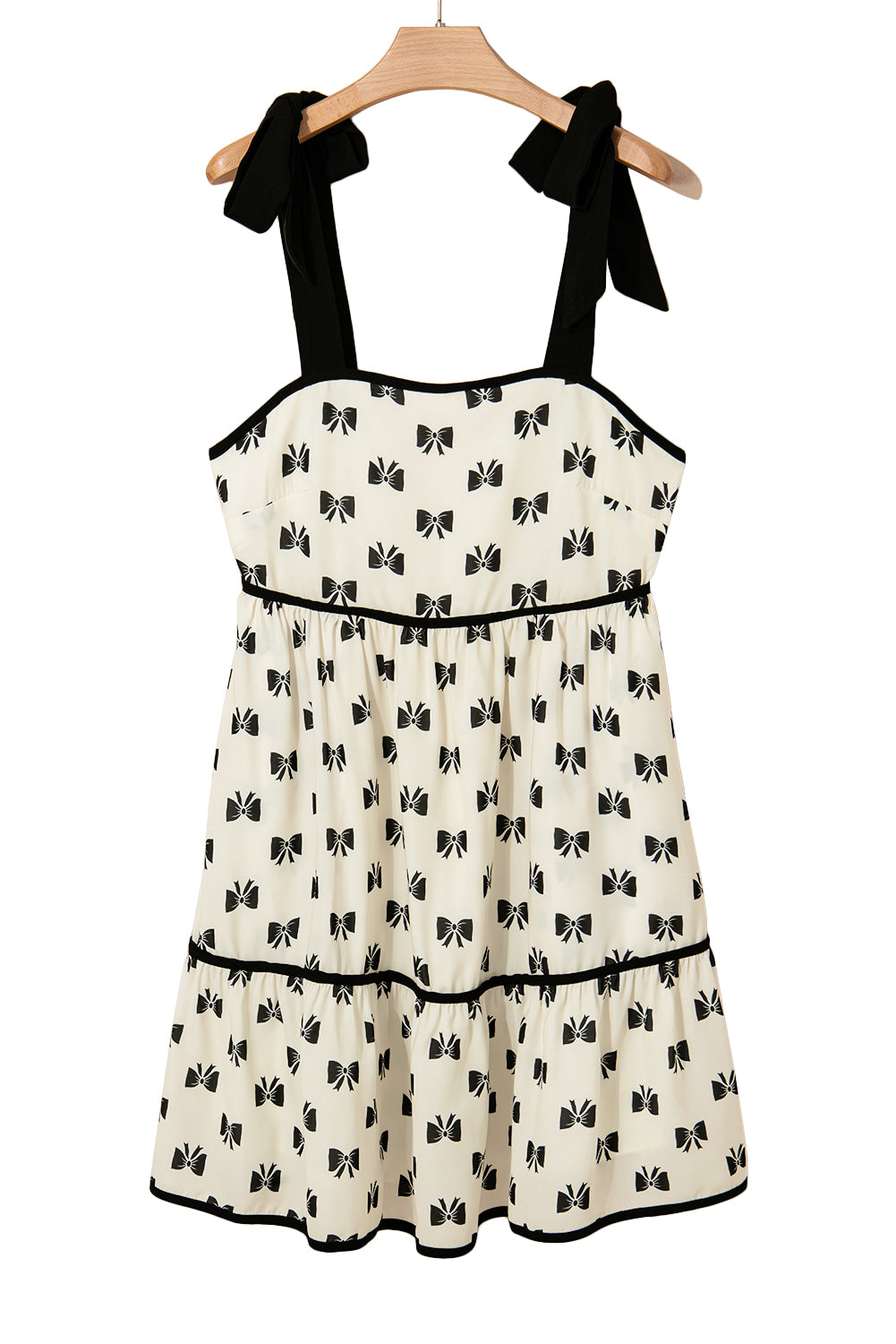 White Bow Knot Color Contrast Trim Knotted Shoulder Mini Dress-TOPS / DRESSES-[Adult]-[Female]-2022 Online Blue Zone Planet