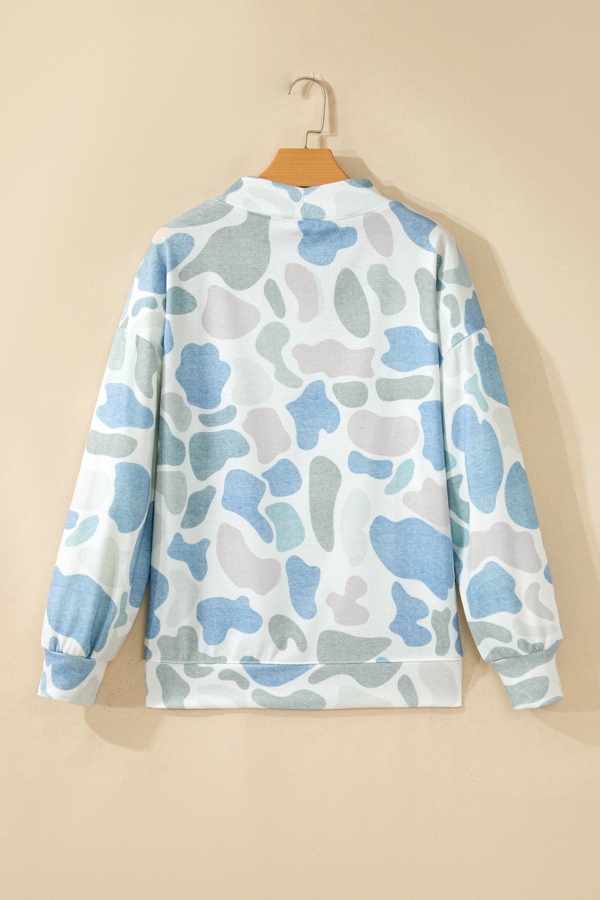 Sky Blue Camouflage Western Style Pullover Sweatshirt-Tops/Sweatshirts & Hoodies-[Adult]-[Female]-2022 Online Blue Zone Planet