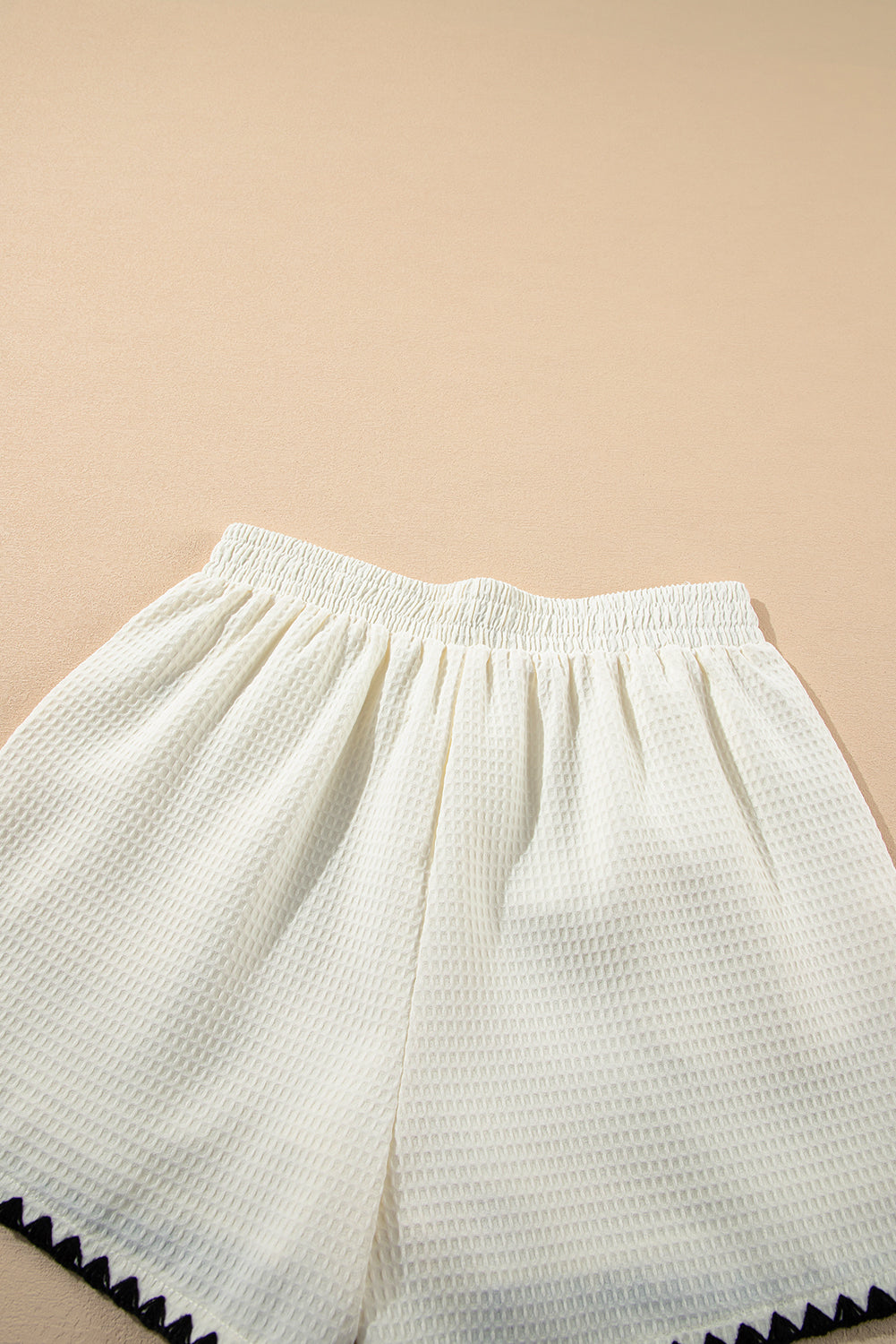 White Waffle Texture Contrast Ricrac Hemline Casual Shorts-Bottoms/Casual Shorts-[Adult]-[Female]-2022 Online Blue Zone Planet