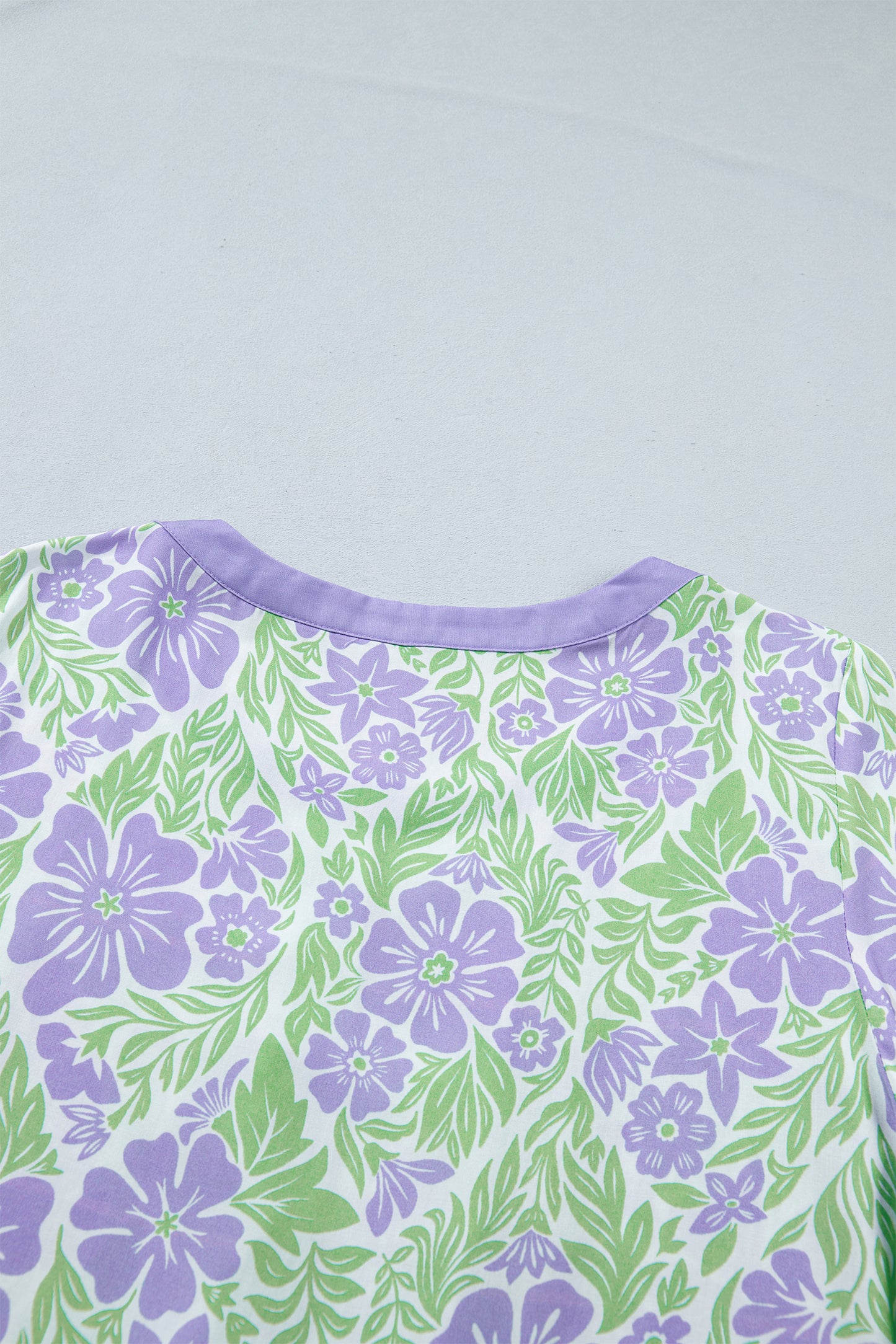 Sky Blue Floral Print Ruffled Color Block Trim Half Sleeve Blouse-Tops/Blouses & Shirts-[Adult]-[Female]-2022 Online Blue Zone Planet