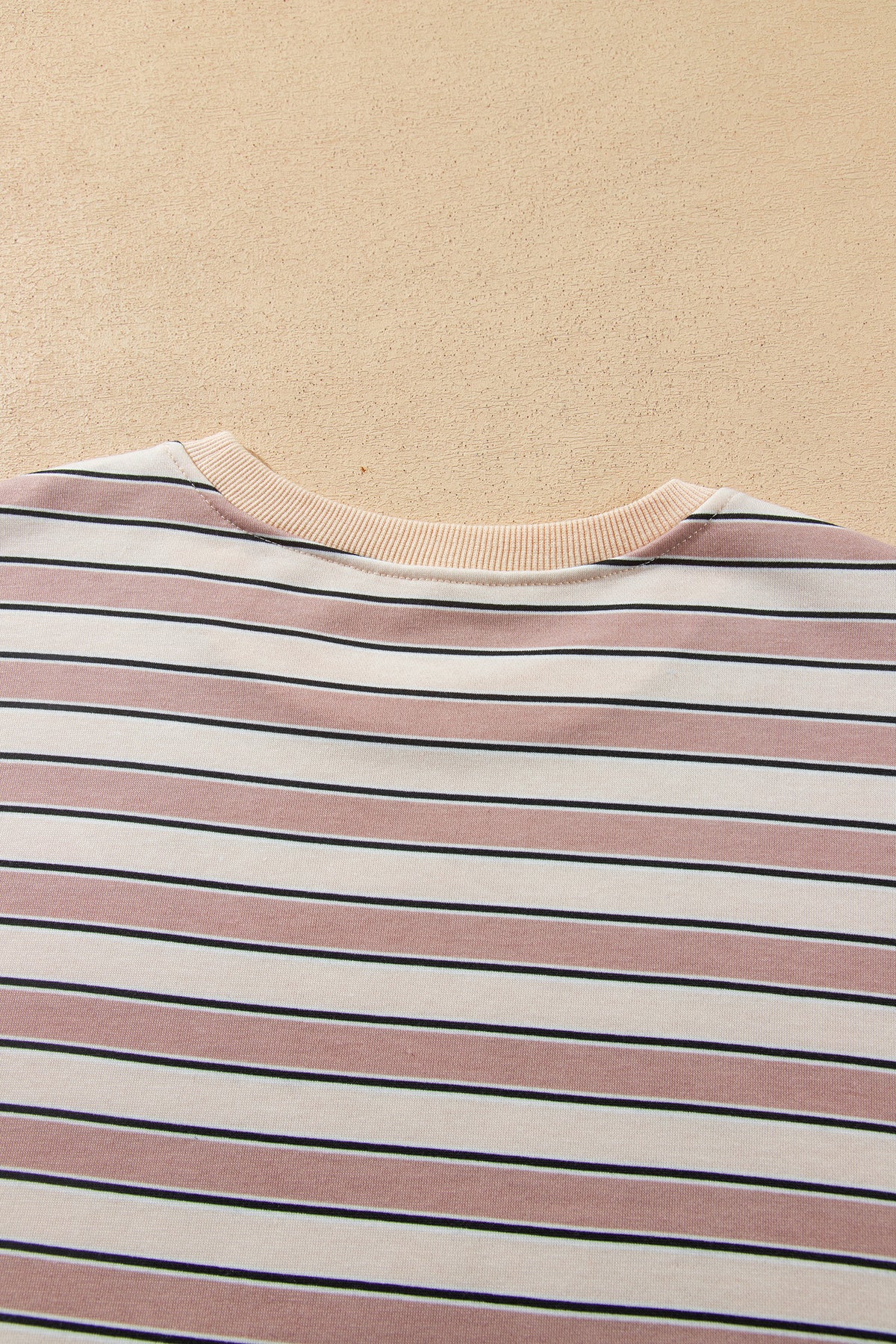 Khaki Stripe Contrast Trim Long Sleeve Top Elastic Waist Pants Set-Two Piece Sets/Pant Sets-[Adult]-[Female]-2022 Online Blue Zone Planet