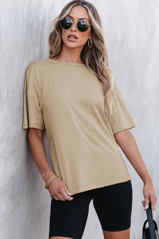 Parchment Raw Seam Patchwork Drop Shoulder Oversize T Shirt-Tops/Tops & Tees-[Adult]-[Female]-Parchment-S-2022 Online Blue Zone Planet