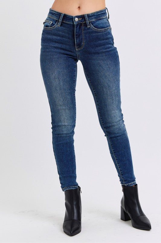 Judy Blue Full Size Mid-Rise Waist Skinny Jeans with Pockets-BOTTOMS SIZES SMALL MEDIUM LARGE-[Adult]-[Female]-2022 Online Blue Zone Planet