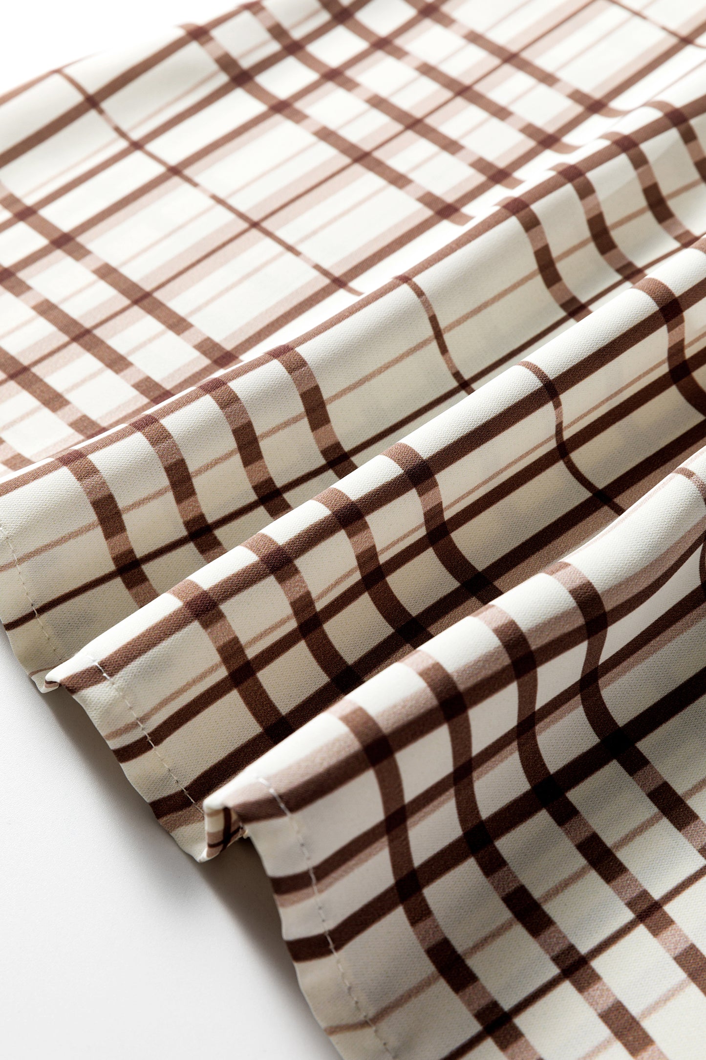 White Plaid Print Frilled Puffy Half Sleeve Blouse-Tops/Blouses & Shirts-[Adult]-[Female]-2022 Online Blue Zone Planet