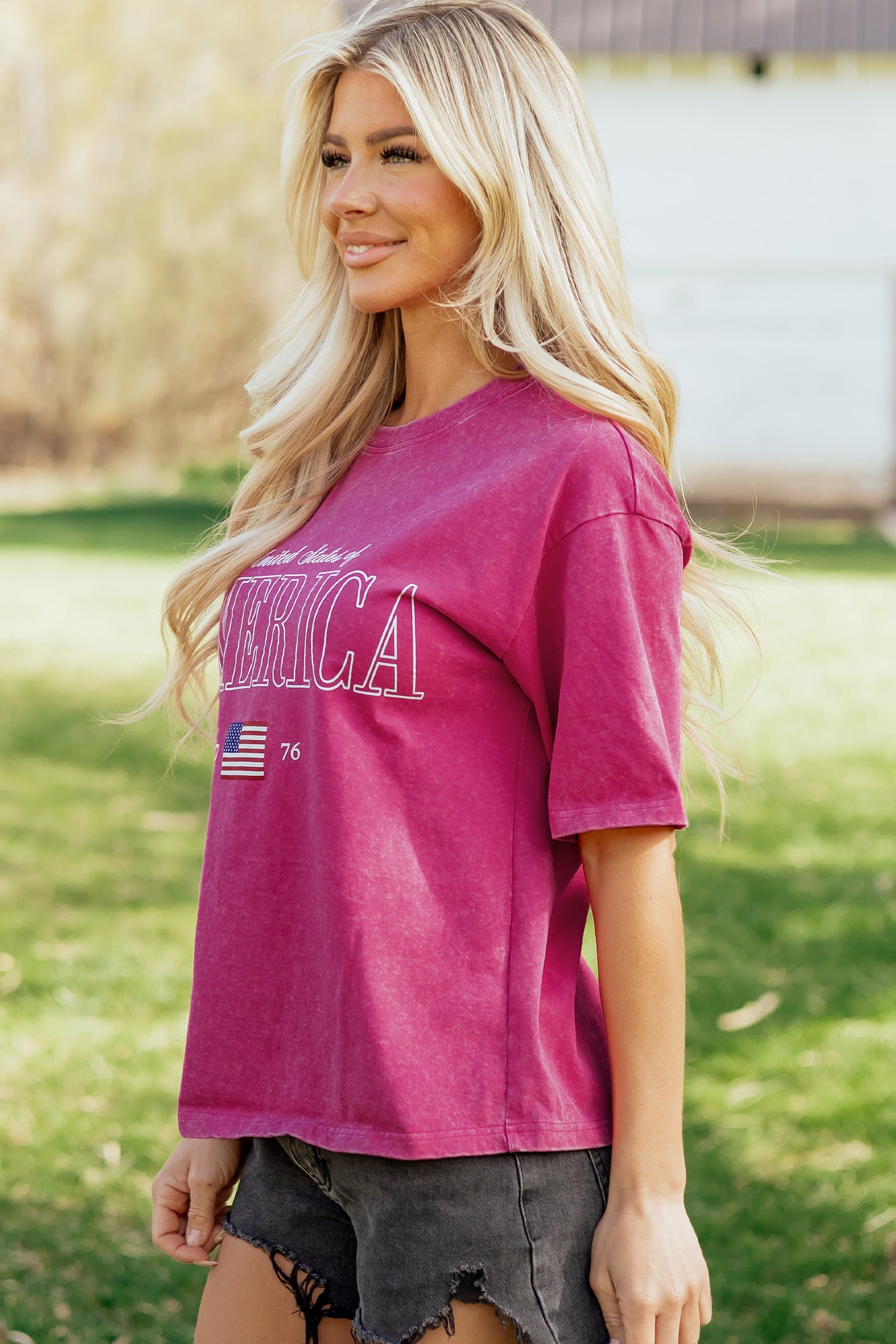 Rose Red AMERICA 1776 Graphic Mineral Wash Cotton Tee-Tops/Tops & Tees-[Adult]-[Female]-2022 Online Blue Zone Planet
