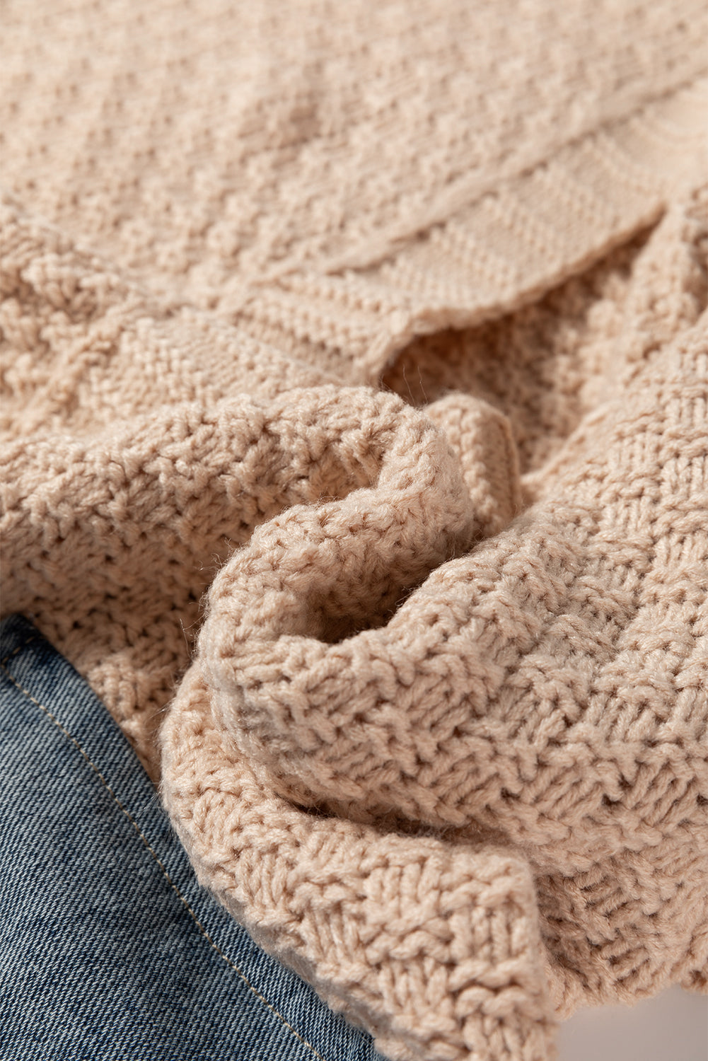 Smoke Gray Open Front Knitted Denim Pocket Patchwork Cardigan-Sweaters & Cardigans/Cardigans-[Adult]-[Female]-2022 Online Blue Zone Planet