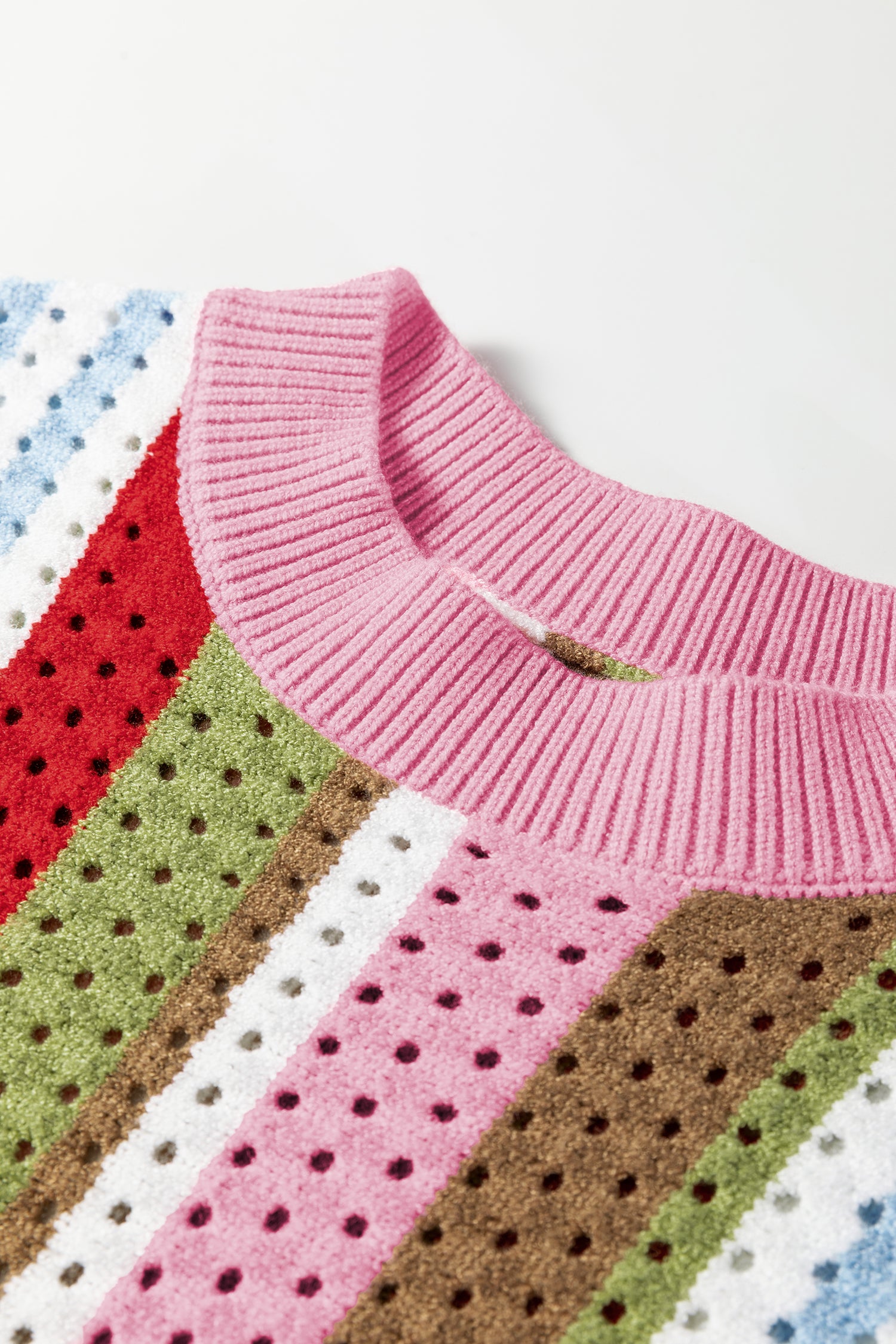 Multicolour Striped Pointelle Knit Short Sleeve Sweater-TOPS / DRESSES-[Adult]-[Female]-2022 Online Blue Zone Planet