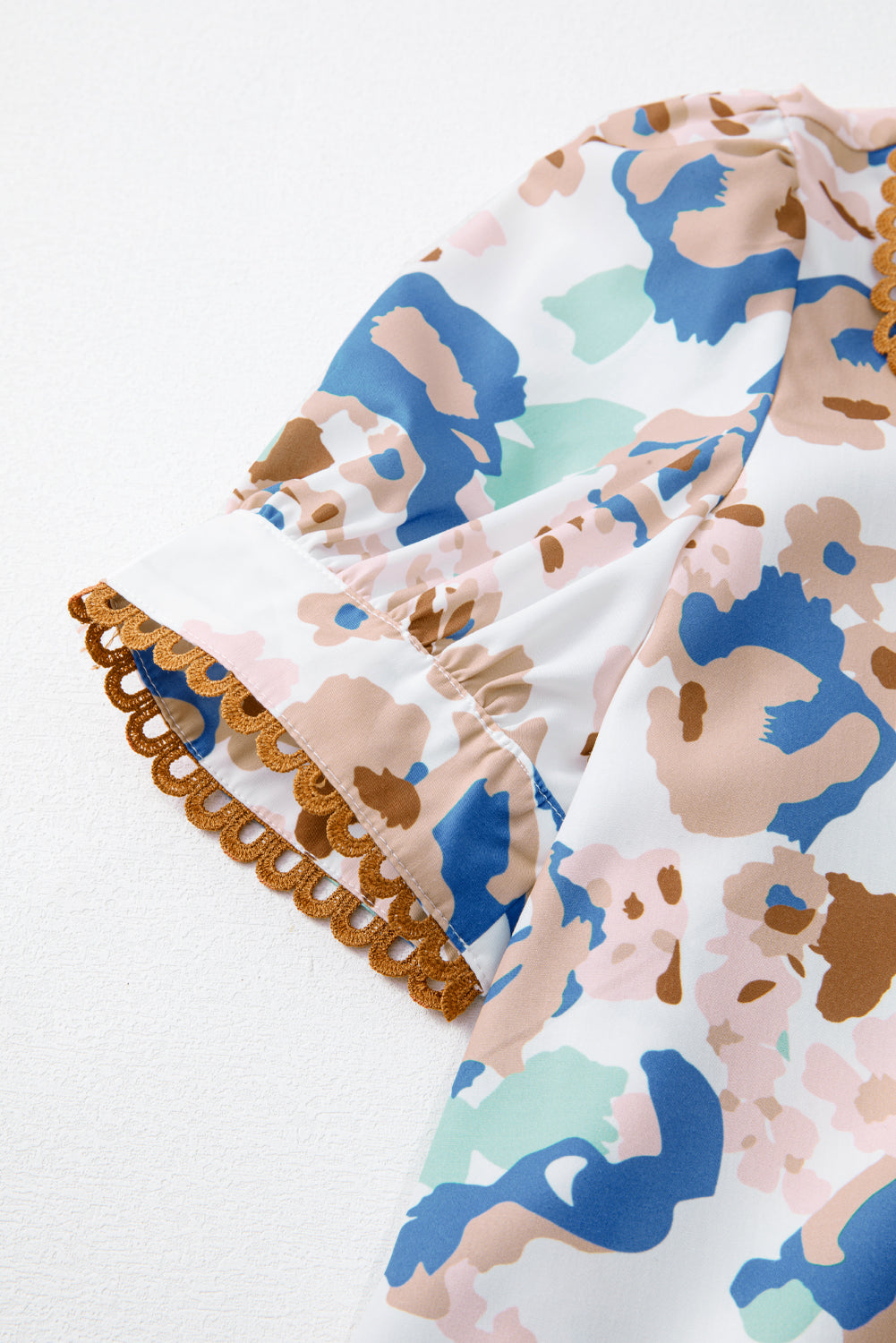 Multicolour Floral Print Ricrac Trim Collared Puff Short Sleeve Shirt-Tops/Blouses & Shirts-[Adult]-[Female]-2022 Online Blue Zone Planet
