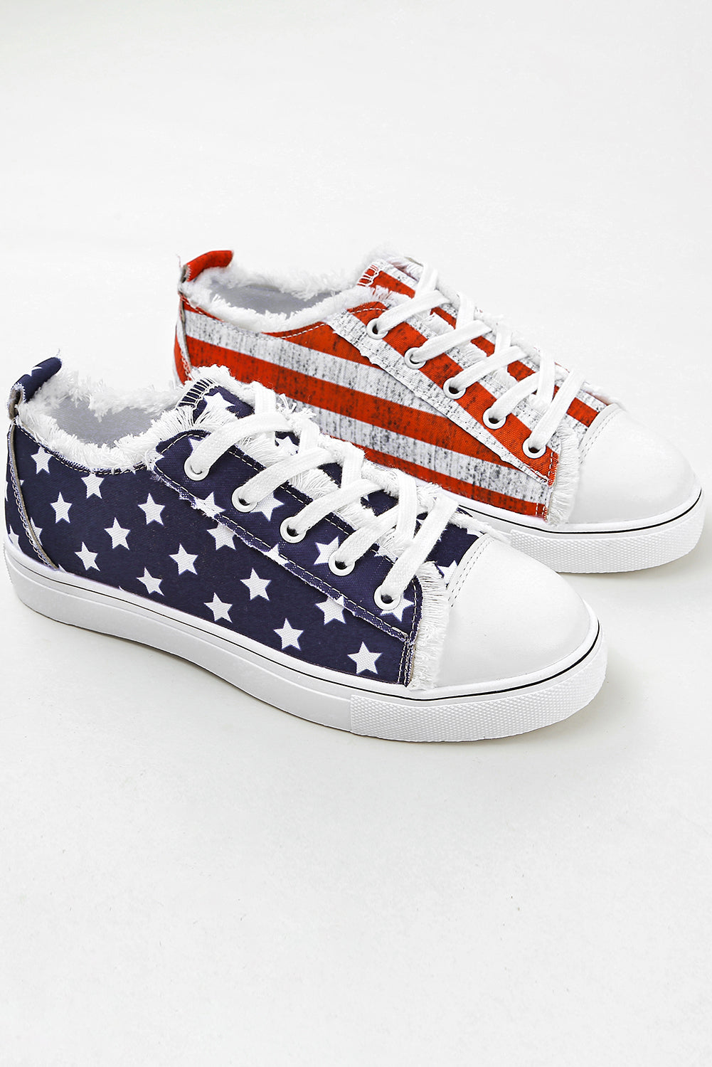 Blue American Flag Lace-Up Canvas Flat Shoes-Shoes & Bags/Womens Shoes-[Adult]-[Female]-2022 Online Blue Zone Planet