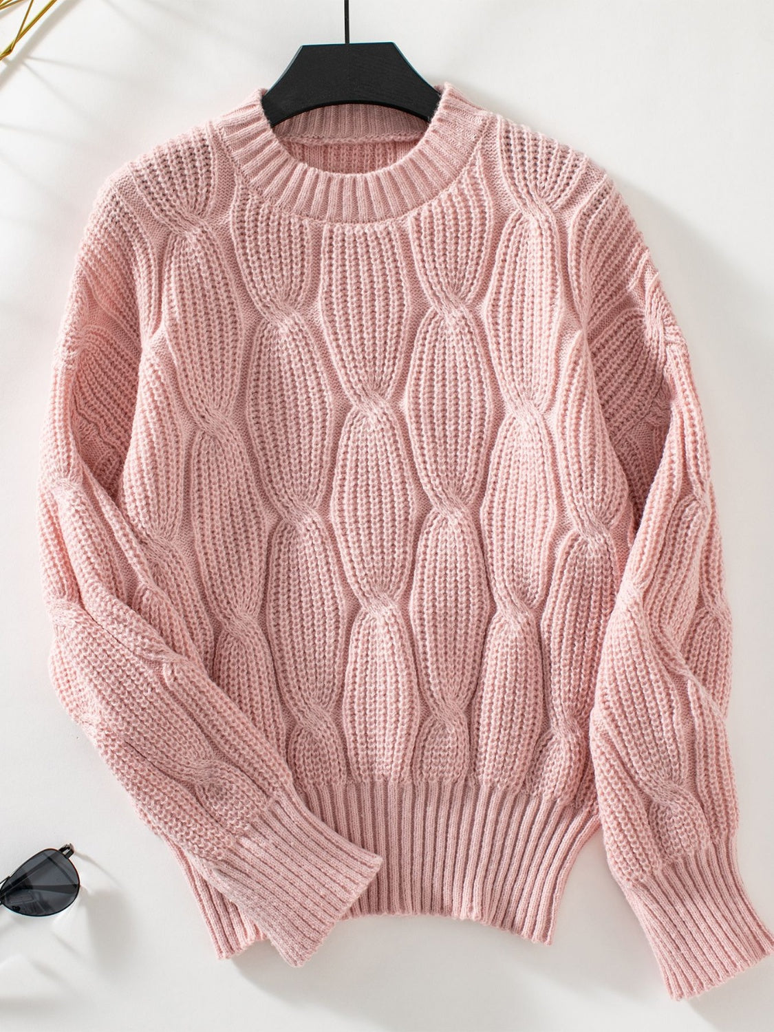 Blue Zone Planet | Round Neck Dropped Shoulder Sweater-TOPS / DRESSES-[Adult]-[Female]-Blush Pink-S-2022 Online Blue Zone Planet