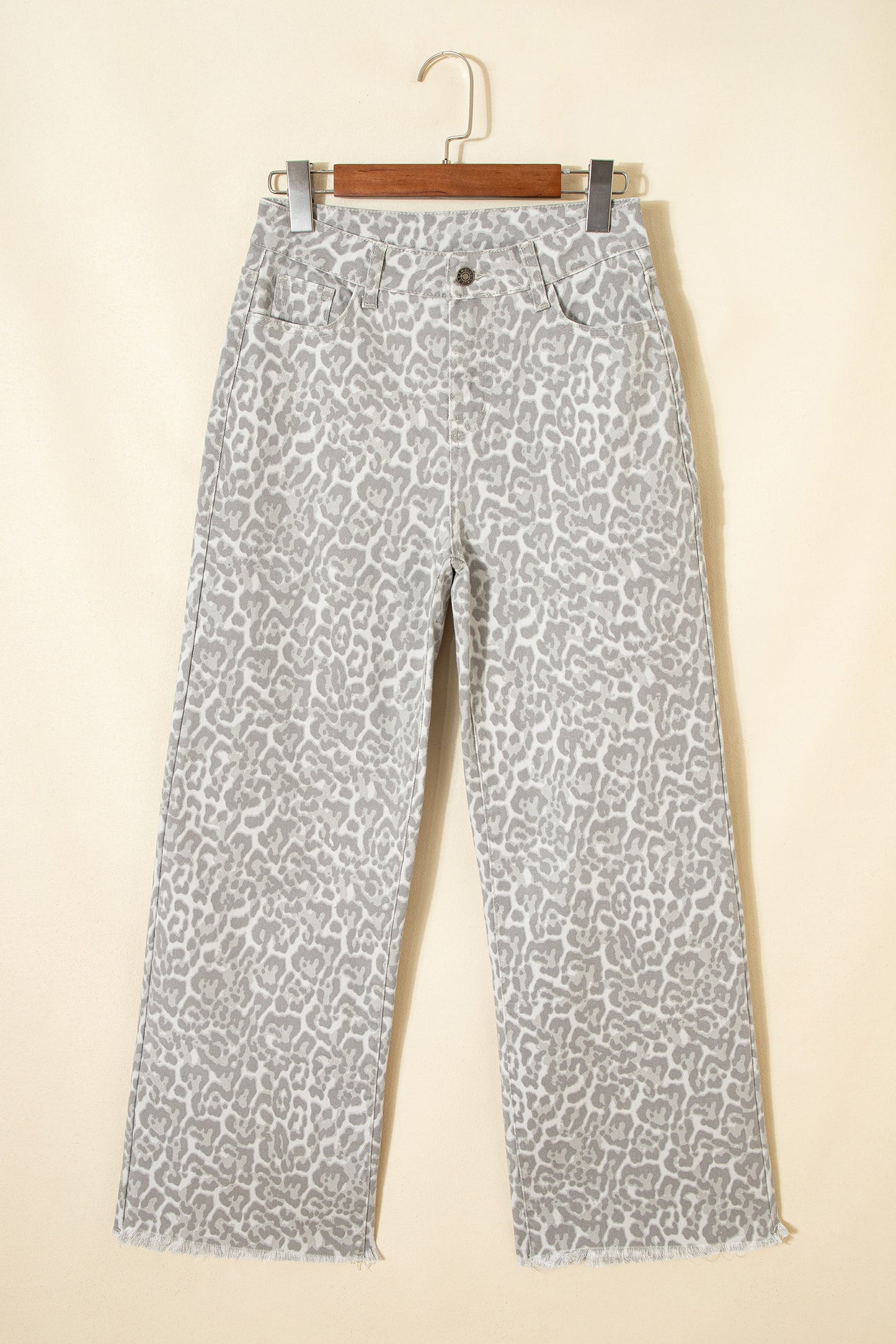 Gray Leopard Frayed Edge Wide Leg High Waist Jeans-Bottoms/Jeans-[Adult]-[Female]-2022 Online Blue Zone Planet