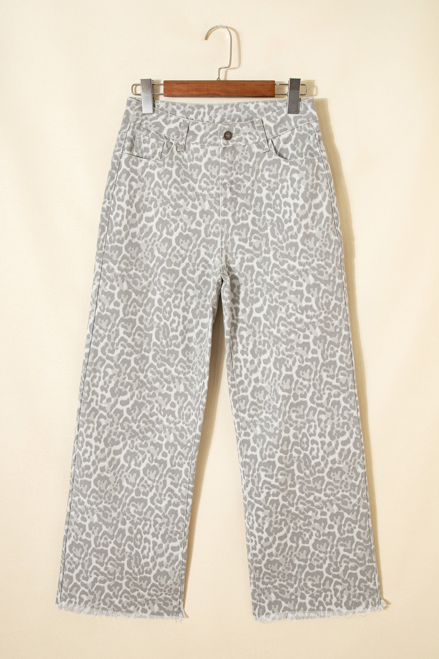 Gray Leopard Frayed Edge Wide Leg High Waist Jeans-Bottoms/Jeans-[Adult]-[Female]-2022 Online Blue Zone Planet