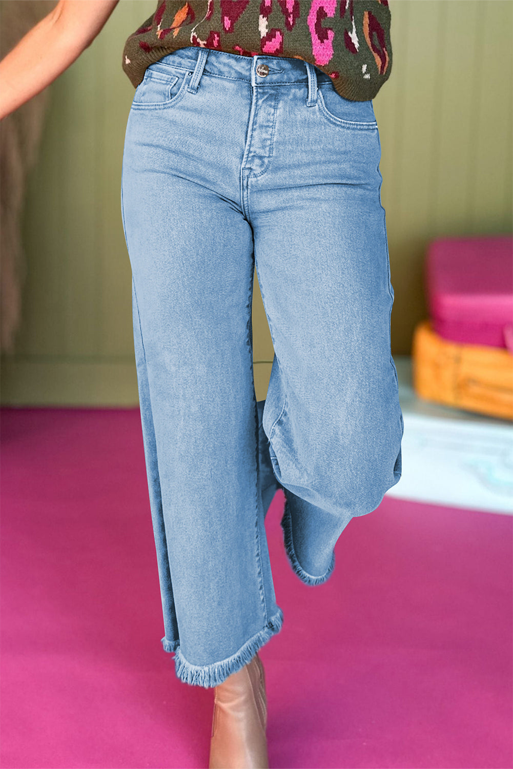 Myosotis Acid Washed High Rise Cropped Wide Leg Jeans-Bottoms/Jeans-[Adult]-[Female]-2022 Online Blue Zone Planet