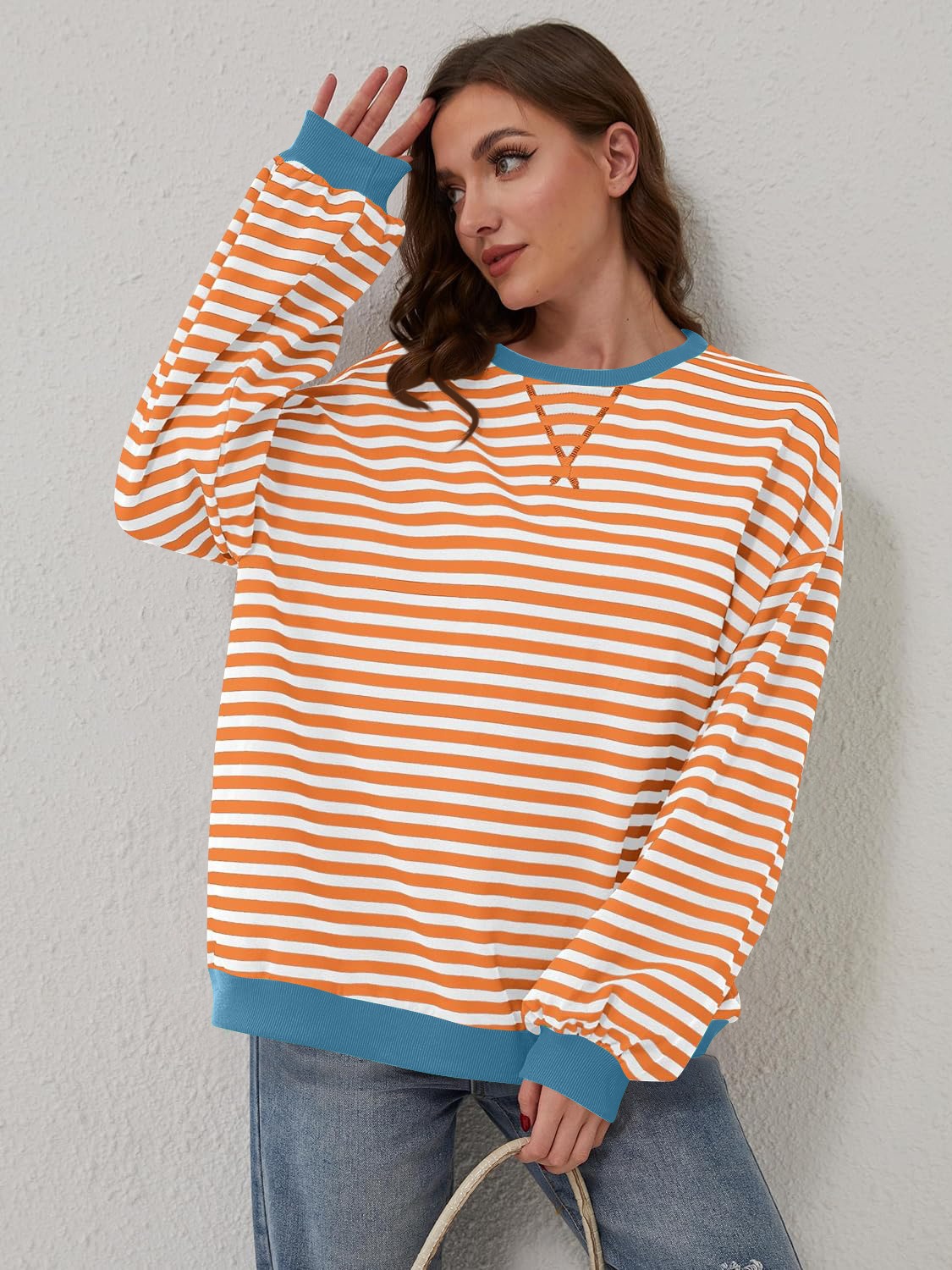 Blue Zone Planet | Lovelet Contrast Striped Long Sleeve Sweatshirt-TOPS / DRESSES-[Adult]-[Female]-2022 Online Blue Zone Planet