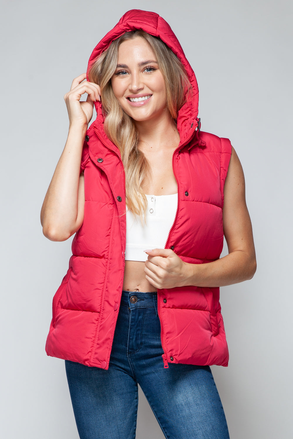 Snobbish Snap and Zip Closure Hooded Vest-TOPS / DRESSES-[Adult]-[Female]-2022 Online Blue Zone Planet