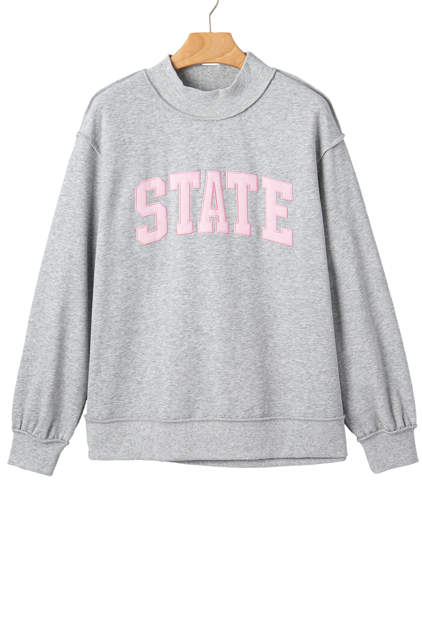 Light Grey Exposed Seam Mock Neck Letter Embroidered Loose Sweatshirt-Tops/Sweatshirts & Hoodies-[Adult]-[Female]-2022 Online Blue Zone Planet