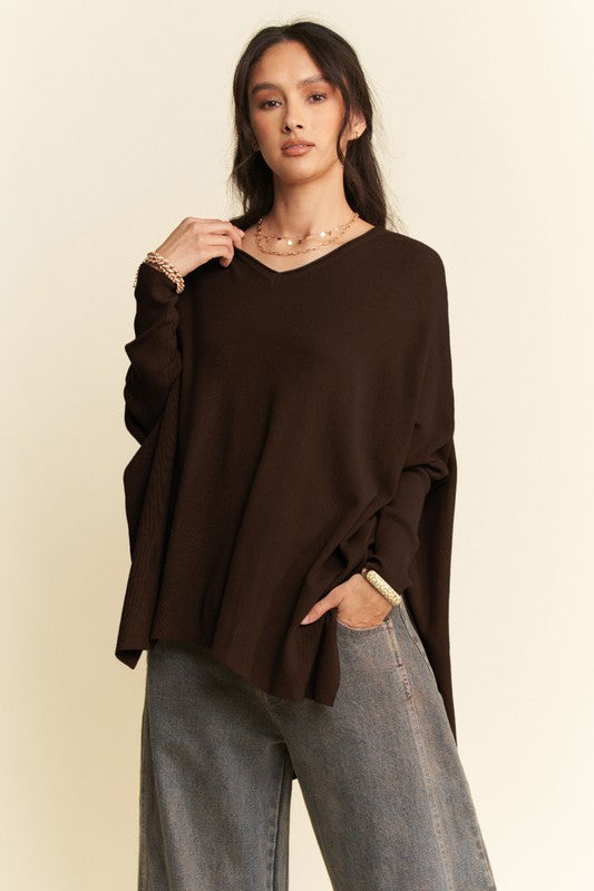 Davi & Dani High-Low Side Slit Batwing Sleeve Top-TOPS / DRESSES-[Adult]-[Female]-Chocolate-S-2022 Online Blue Zone Planet