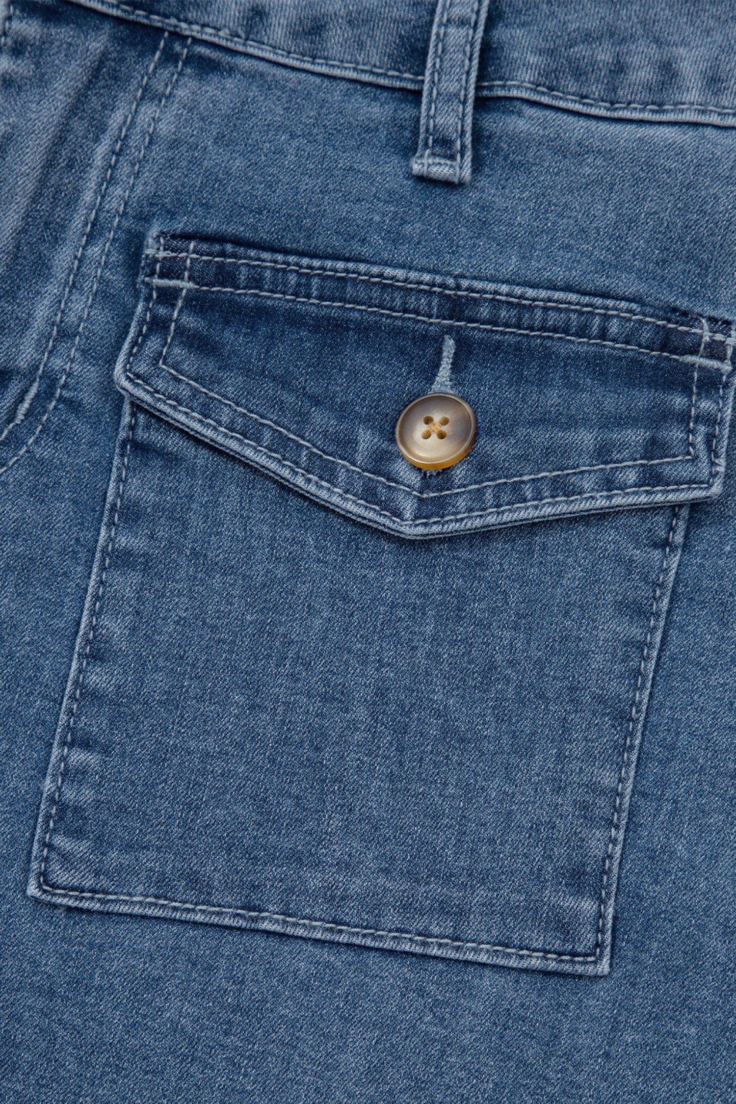 Dusk Blue Flap Pockets Denim Shorts-Bottoms/Denim Shorts-[Adult]-[Female]-2022 Online Blue Zone Planet
