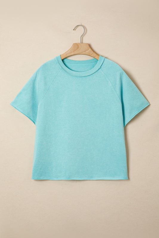 Mint Green Mineral Wash Raglan Sleeve Boxy Fit Cropped Tee-Tops/Tops & Tees-[Adult]-[Female]-2022 Online Blue Zone Planet