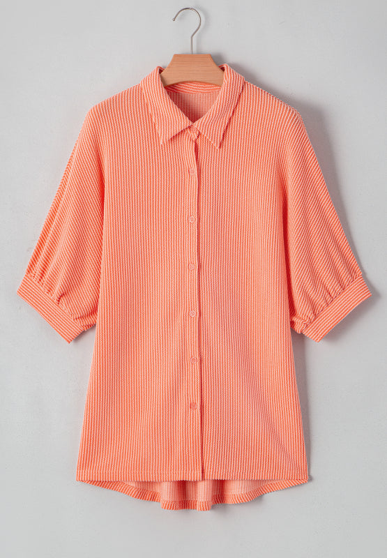 Corded Half Sleeve Button Up High Low Shirt-TOPS / DRESSES-[Adult]-[Female]-2022 Online Blue Zone Planet