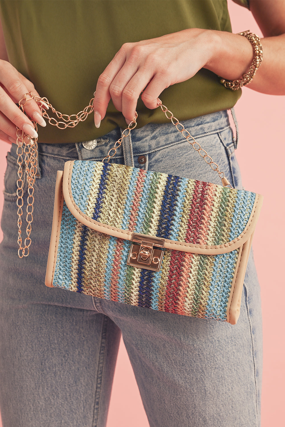 Iceland Blue Striped Crochet Flapped Single Shoulder Bag-Shoulder Bag-[Adult]-[Female]-Iceland Blue-ONE SIZE-2022 Online Blue Zone Planet