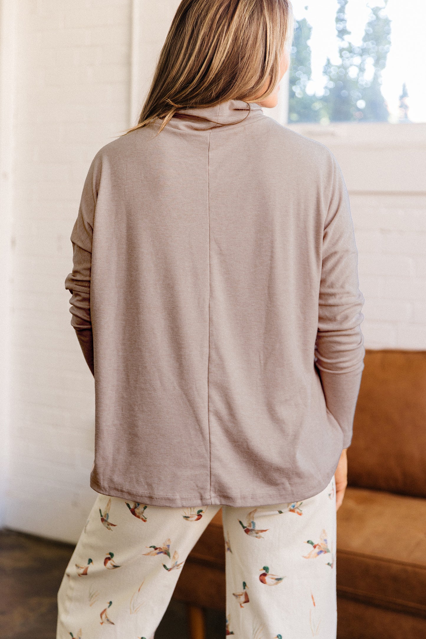 Smoke Gray High Neck Long Sleeve Shift Blouse-Tops/Long Sleeve Tops-[Adult]-[Female]-2022 Online Blue Zone Planet