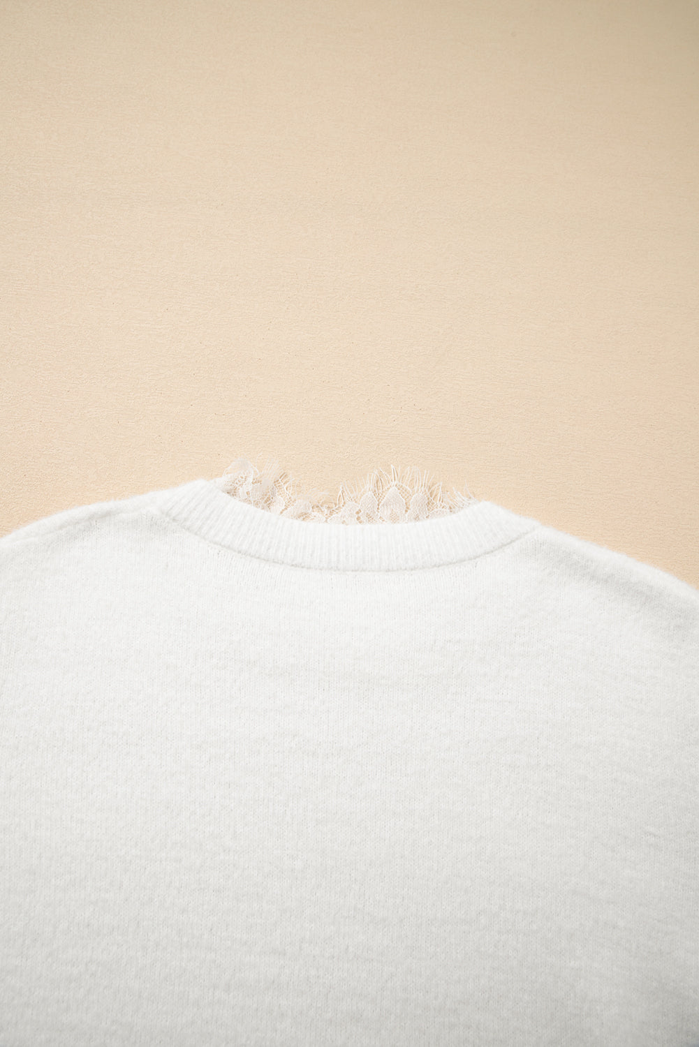 Beige Lace Sleeve Patchwork Faux Two-piece Fuzzy Sweater-TOPS / DRESSES-[Adult]-[Female]-2022 Online Blue Zone Planet