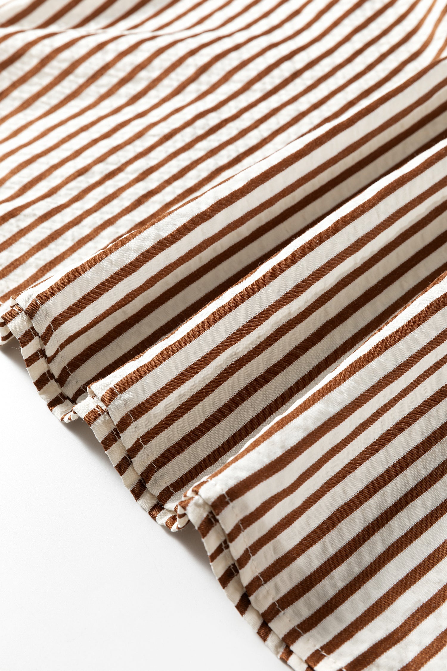 Khaki Stripe Double Ruffled Short Sleeve V Neck Blouse-Tops/Blouses & Shirts-[Adult]-[Female]-2022 Online Blue Zone Planet