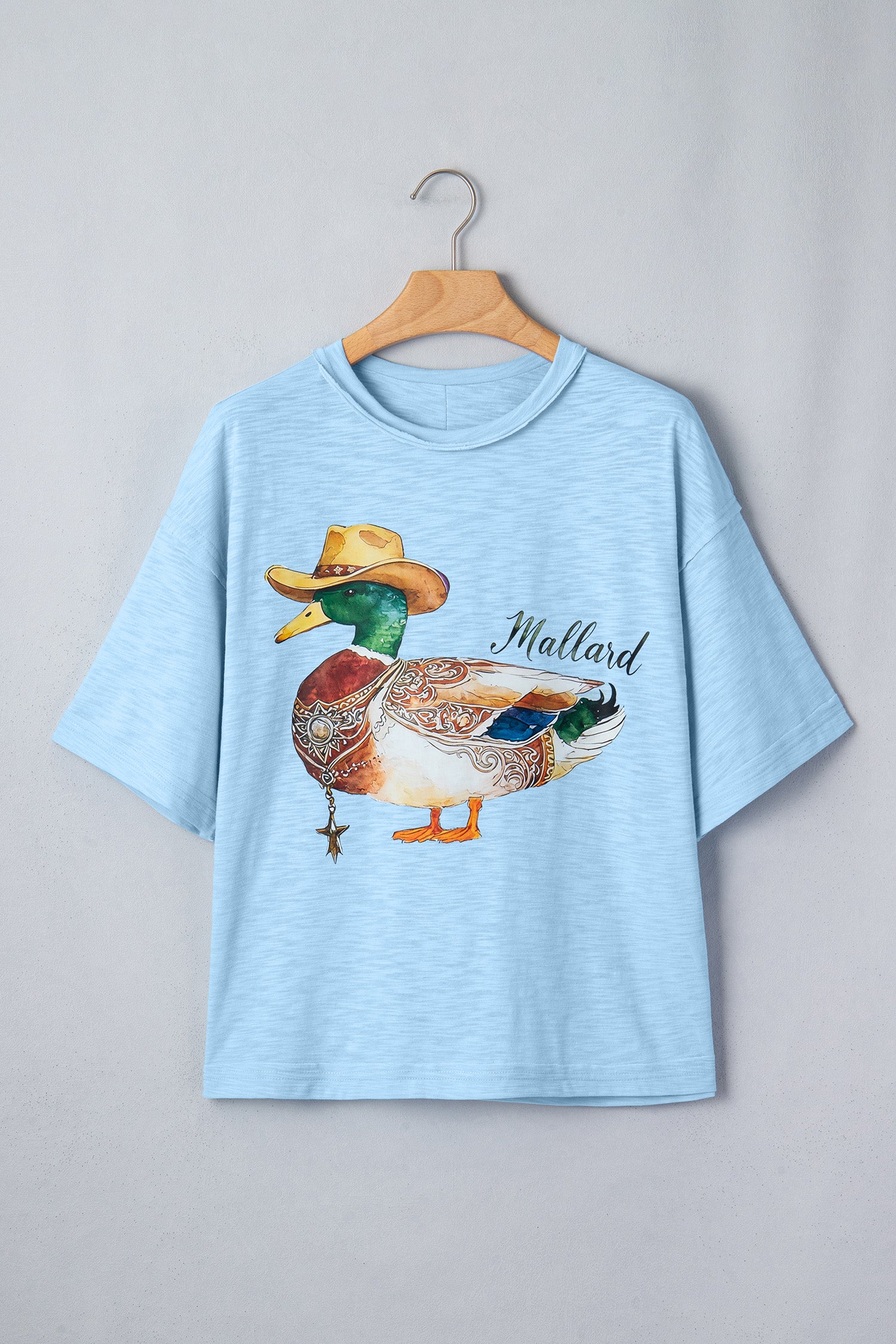Mist Blue Western Mallard Oversized Tee-Tops/Tops & Tees-[Adult]-[Female]-2022 Online Blue Zone Planet
