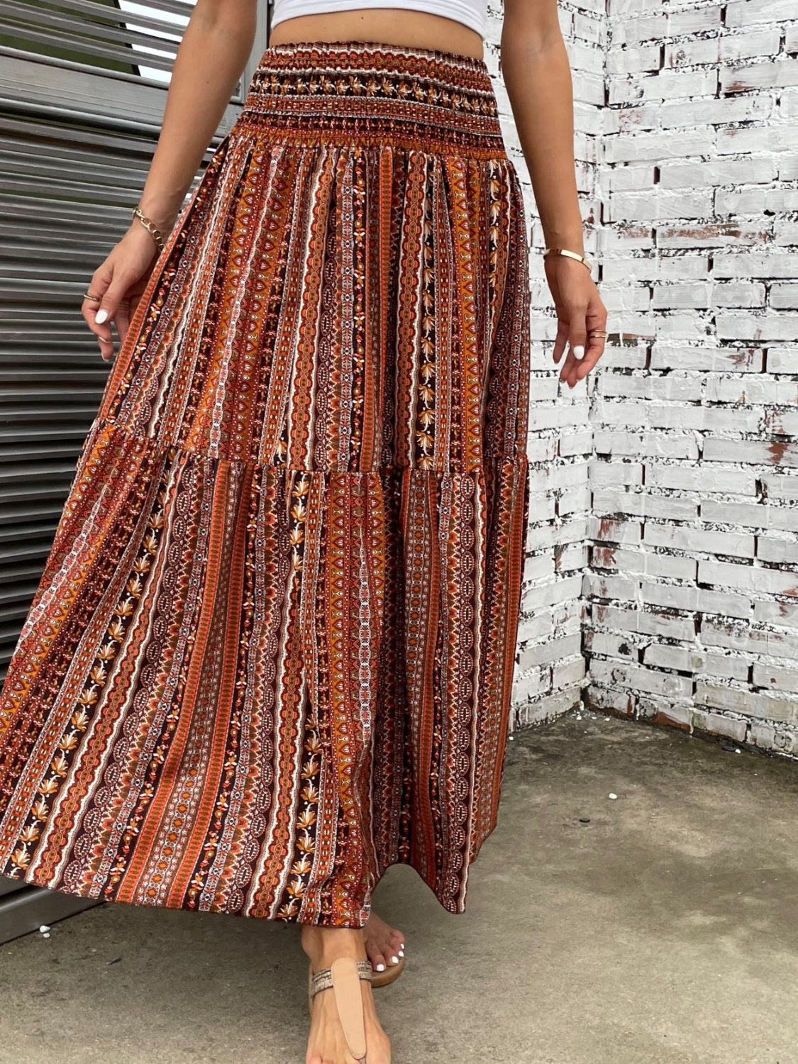 Printed Elastic Waist Maxi Skirt-BOTTOMS SIZES SMALL MEDIUM LARGE-[Adult]-[Female]-2022 Online Blue Zone Planet