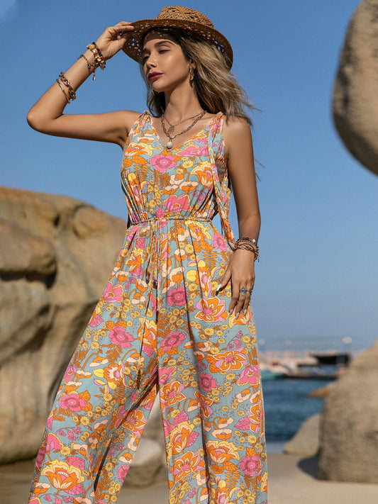 Blue Zone Planet | V-Neck Wide Leg Jumpsuit-TOPS / DRESSES-[Adult]-[Female]-Floral-S-2022 Online Blue Zone Planet