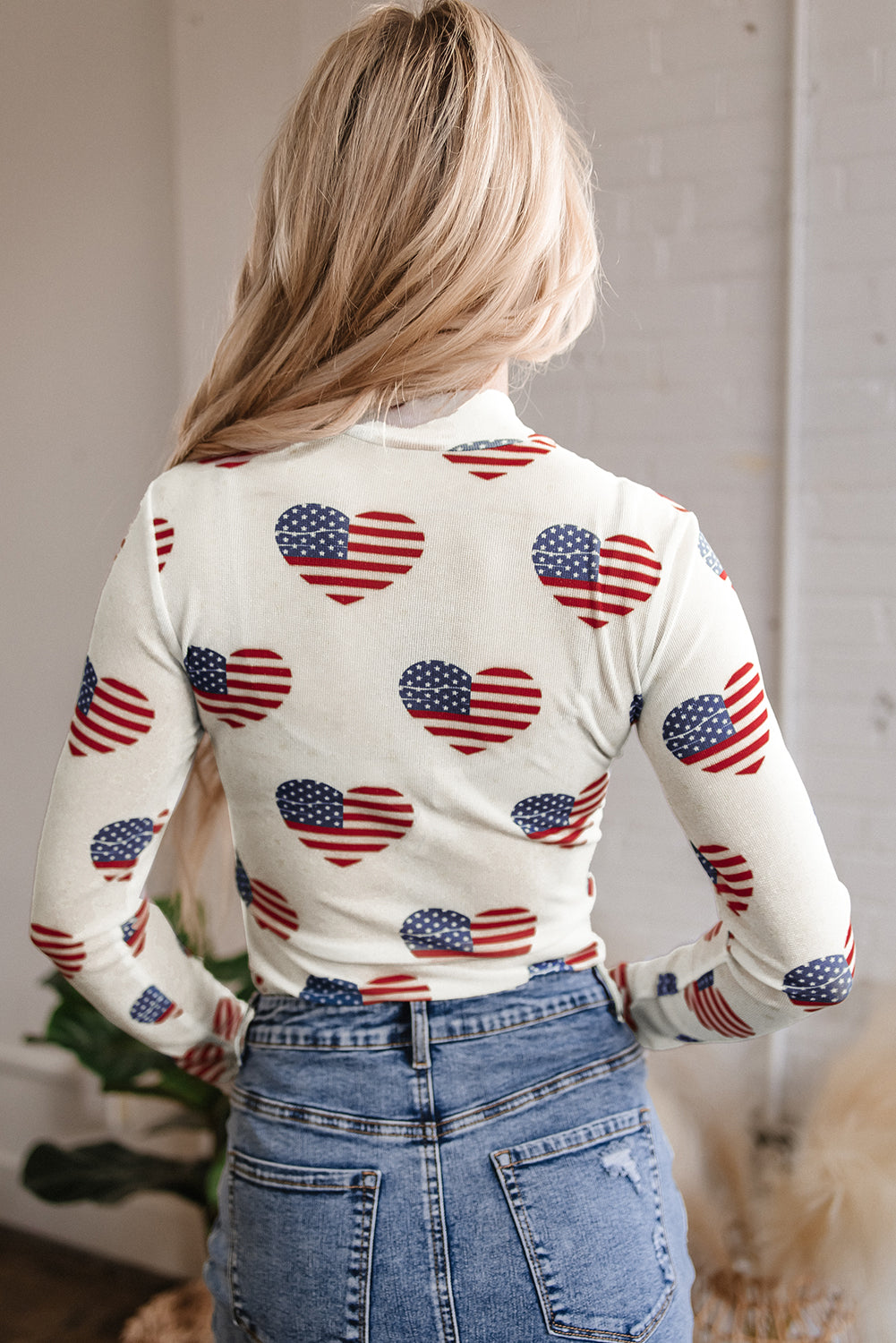 White Americana Glitter Mesh Long Sleeve Bodysuit-Tops/Bodysuits-[Adult]-[Female]-2022 Online Blue Zone Planet