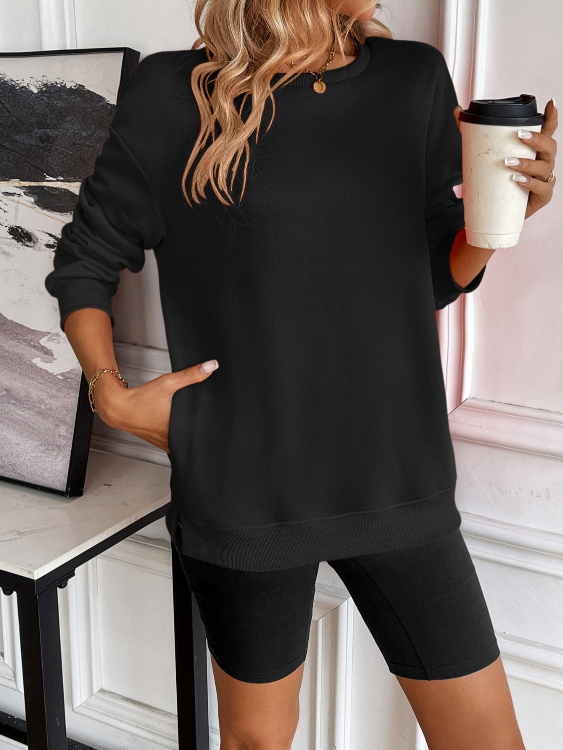 Ivy Lane Round Neck Long Sleeve Sweatshirt-TOPS / DRESSES-[Adult]-[Female]-2022 Online Blue Zone Planet