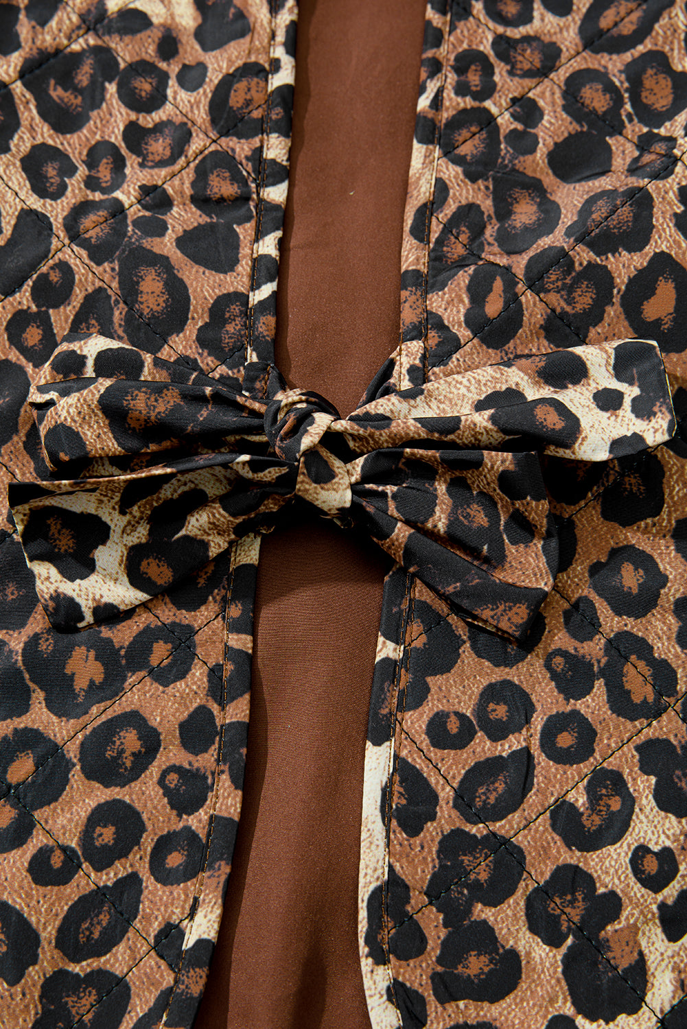 Khaki Leopard Quilted Tie Front Jacket-Outerwear/Jackets-[Adult]-[Female]-2022 Online Blue Zone Planet