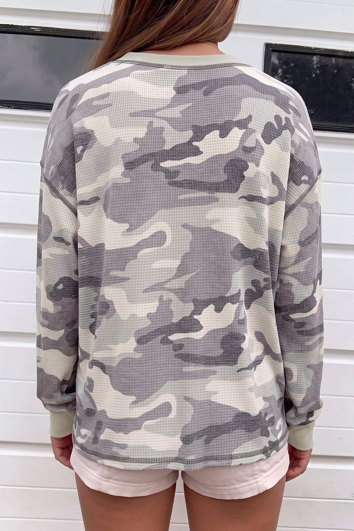 Multicolour Western Camo Textured Knit Long Sleeve Top