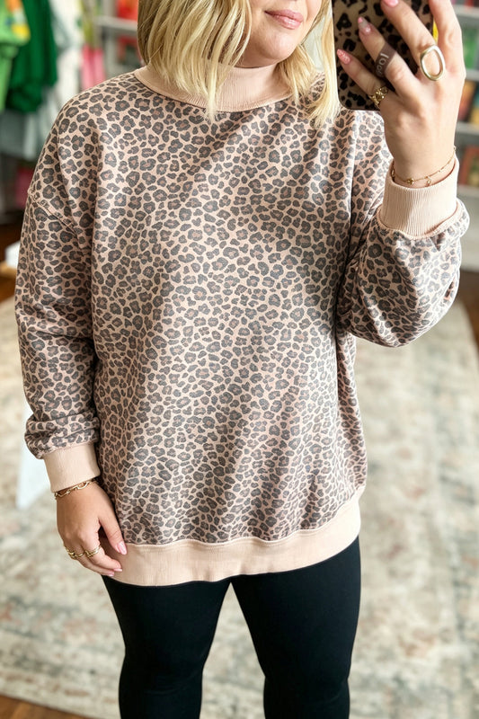 Multicolour Plus Size Leopard Print Ribbed Color Block Mock Neck Tunic Sweatshirt-Plus Size/Plus Size Sweatshirts & Hoodies-[Adult]-[Female]-Multicolour-1X-2022 Online Blue Zone Planet